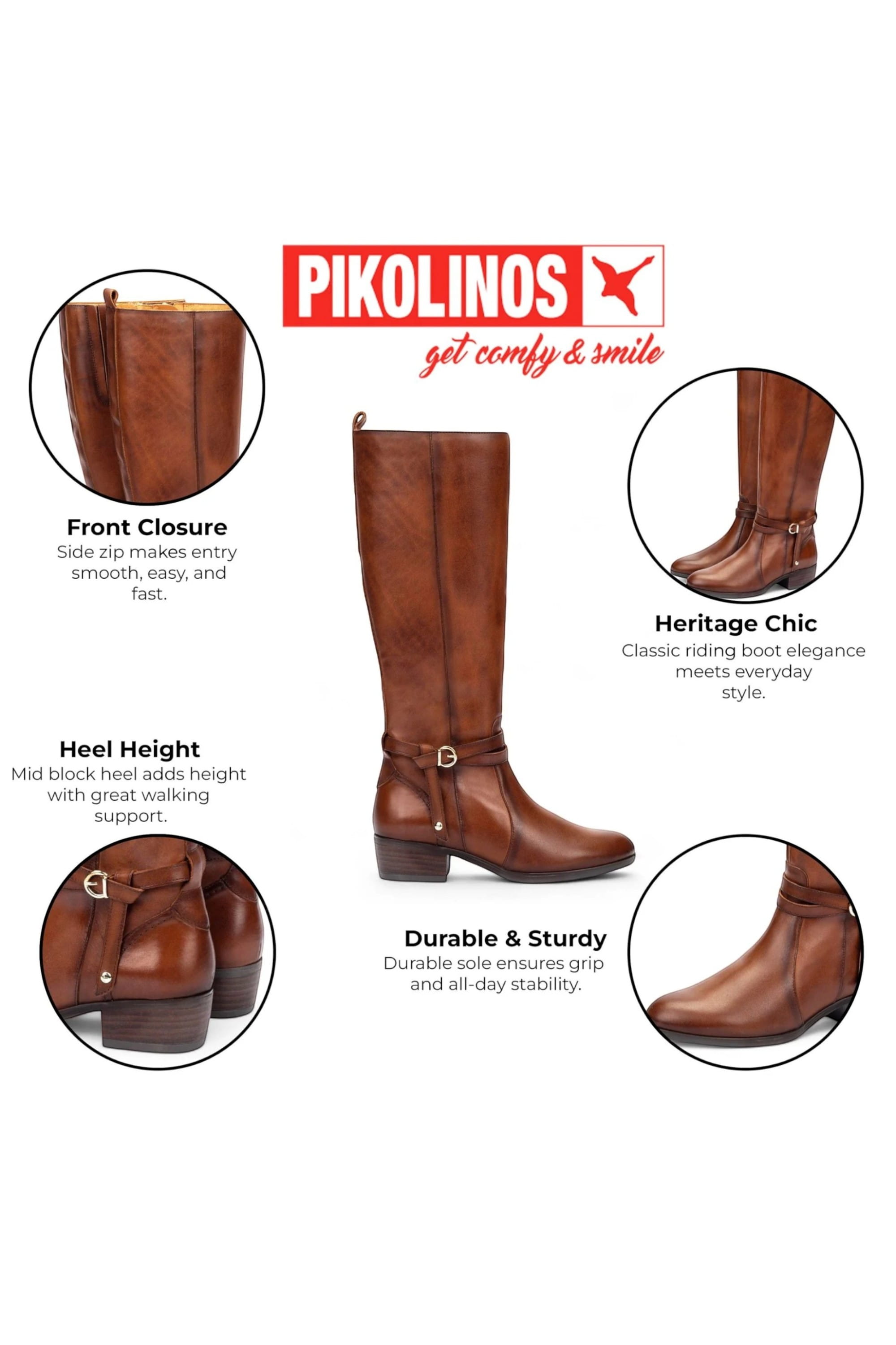 Brown Womens Leather Knee High Boots -W1U-9764, Image 3 of 6