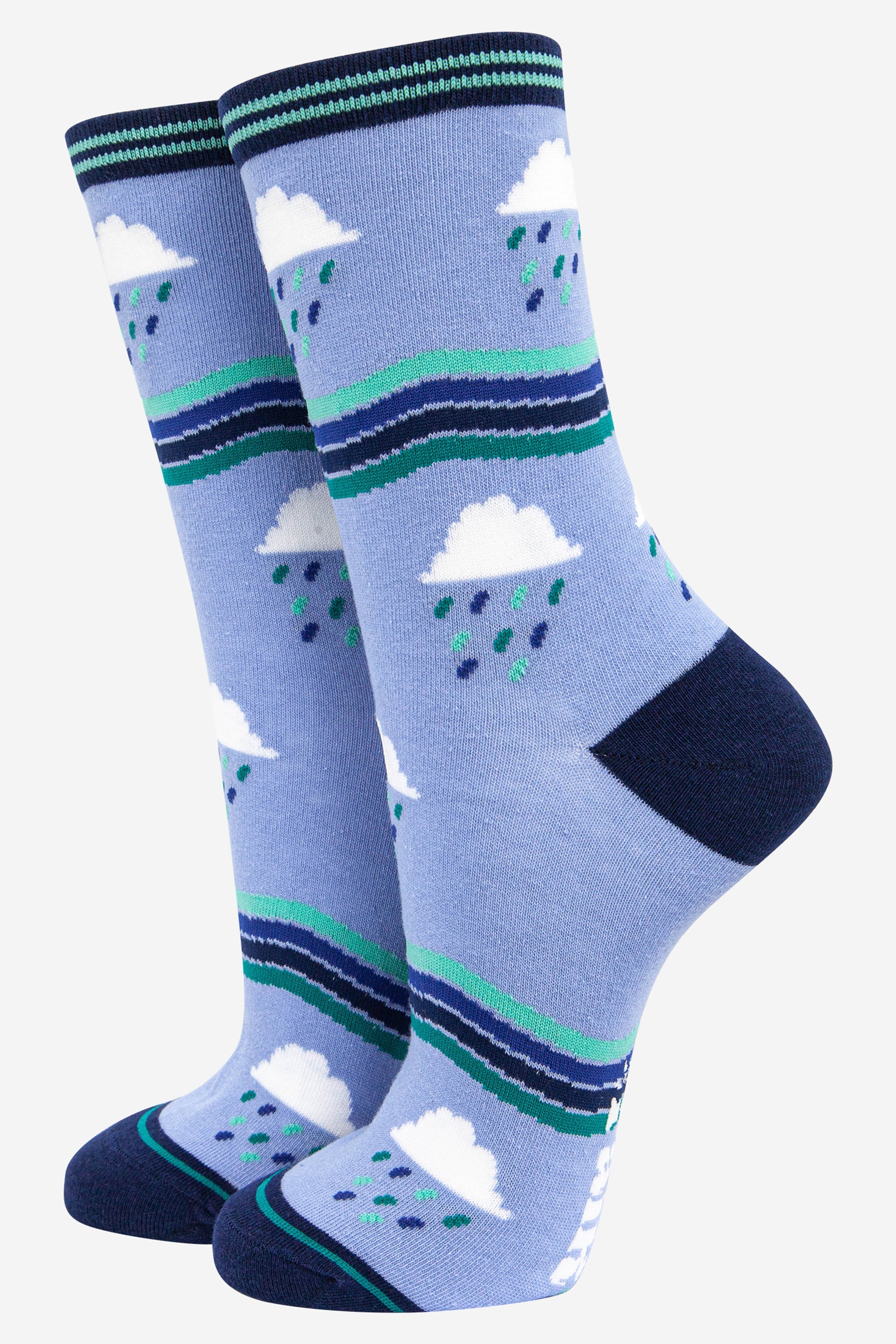 Blue Rain Clouds Bamboo Socks - Blue