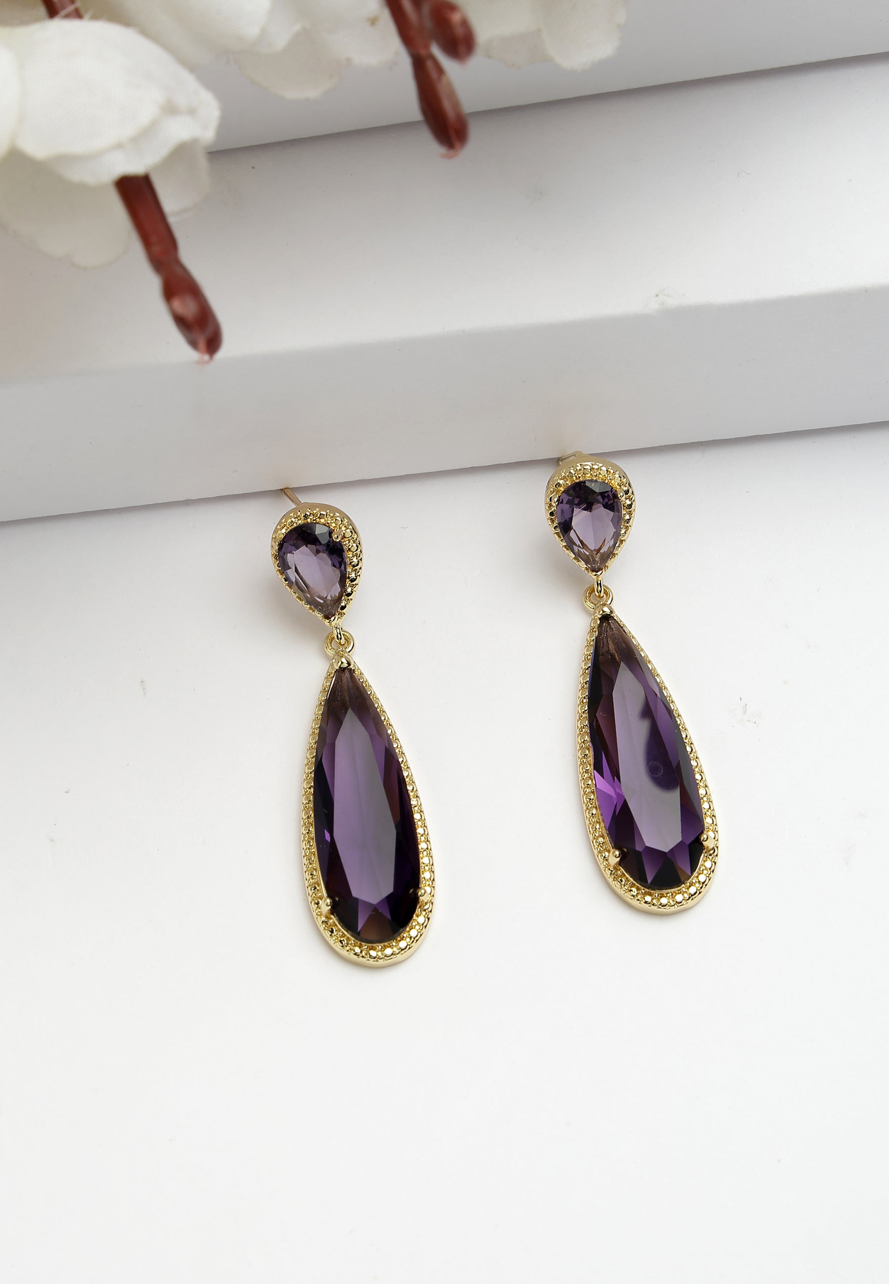 Purple Diva Collection Sleek Water Droplet Dangle Earrings, Image 2 of 5