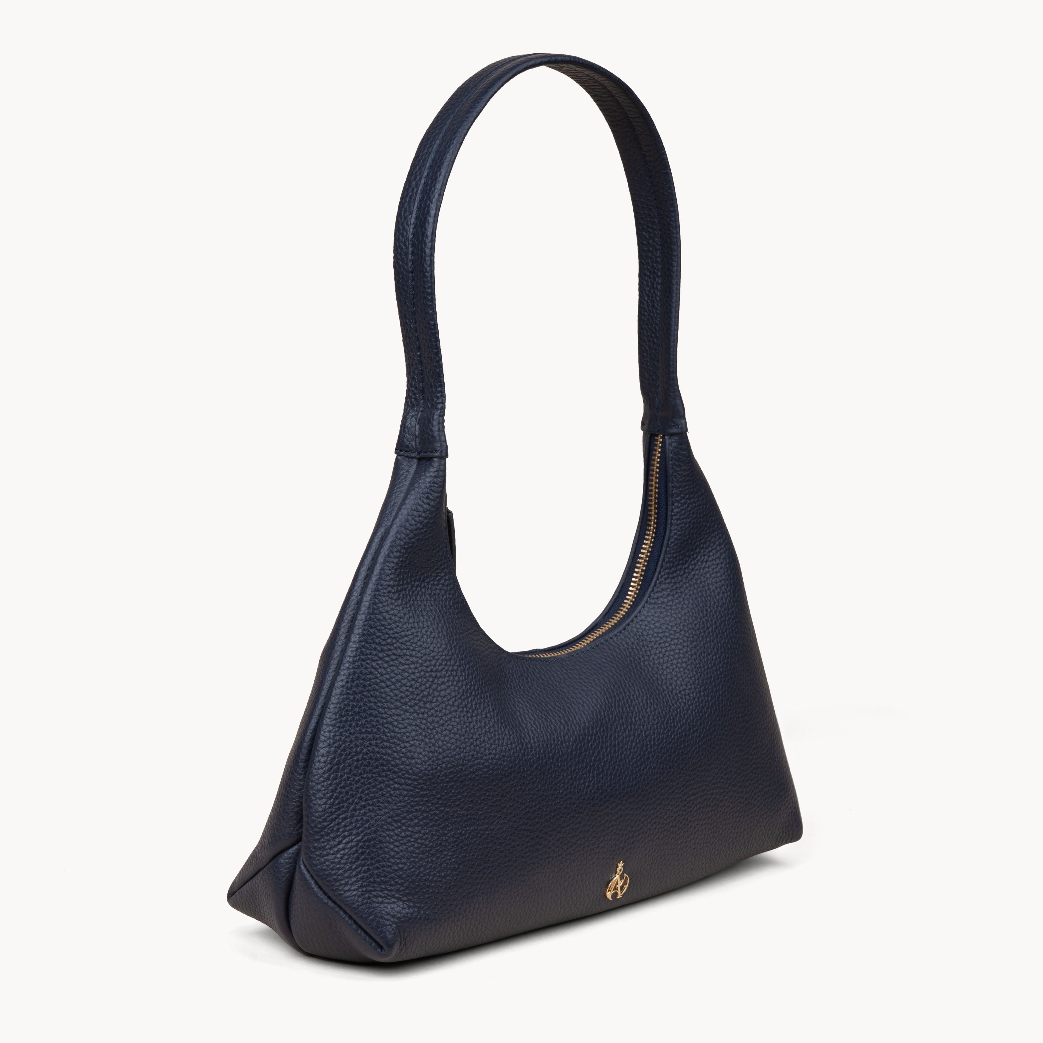 Navy Assots London Navy 'LARA' Pebble Grain Real Leather Shoulder Bag, Image 2 of 6