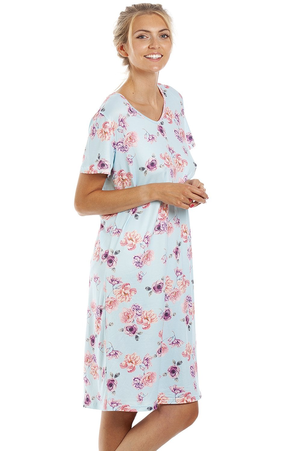 Light Blue Camille Lingerie Light Blue Lightweight Floral Print Nightdress, Image 5 of 5