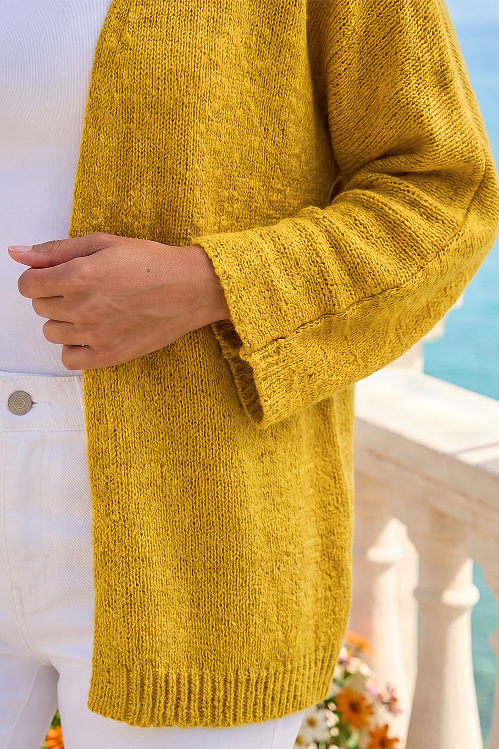 Yellow Textured Knit Cardigan , Image 5 of 4