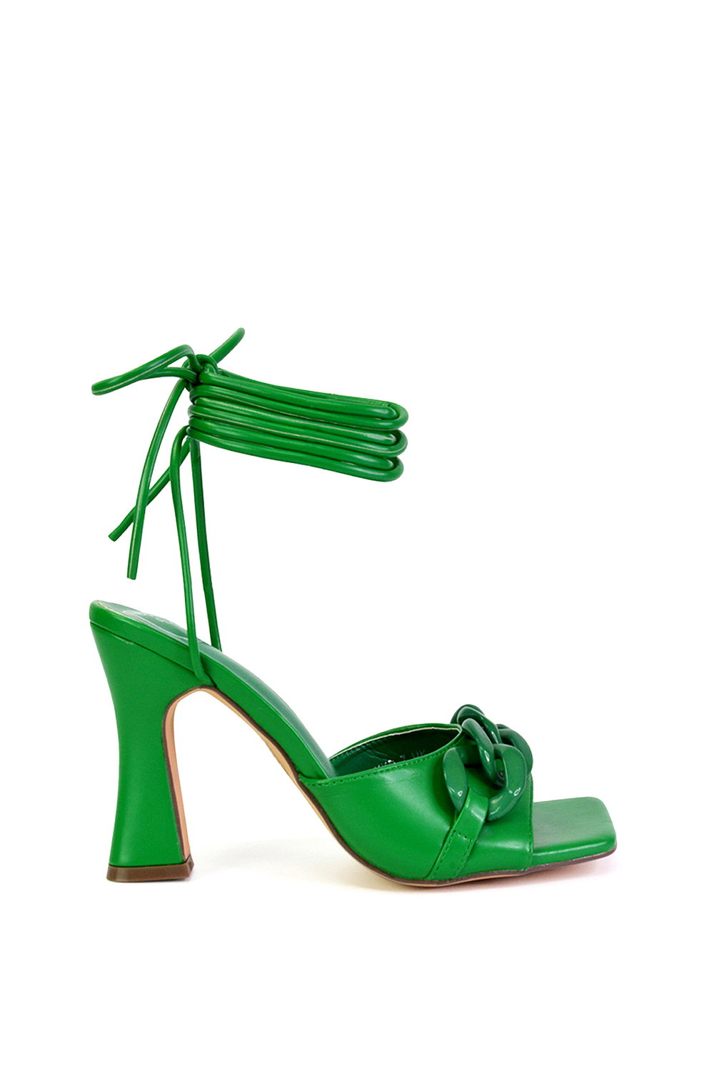 Black 'Rhegan' Lace Up Chain Detail Square Toe Block High Heel Sandals