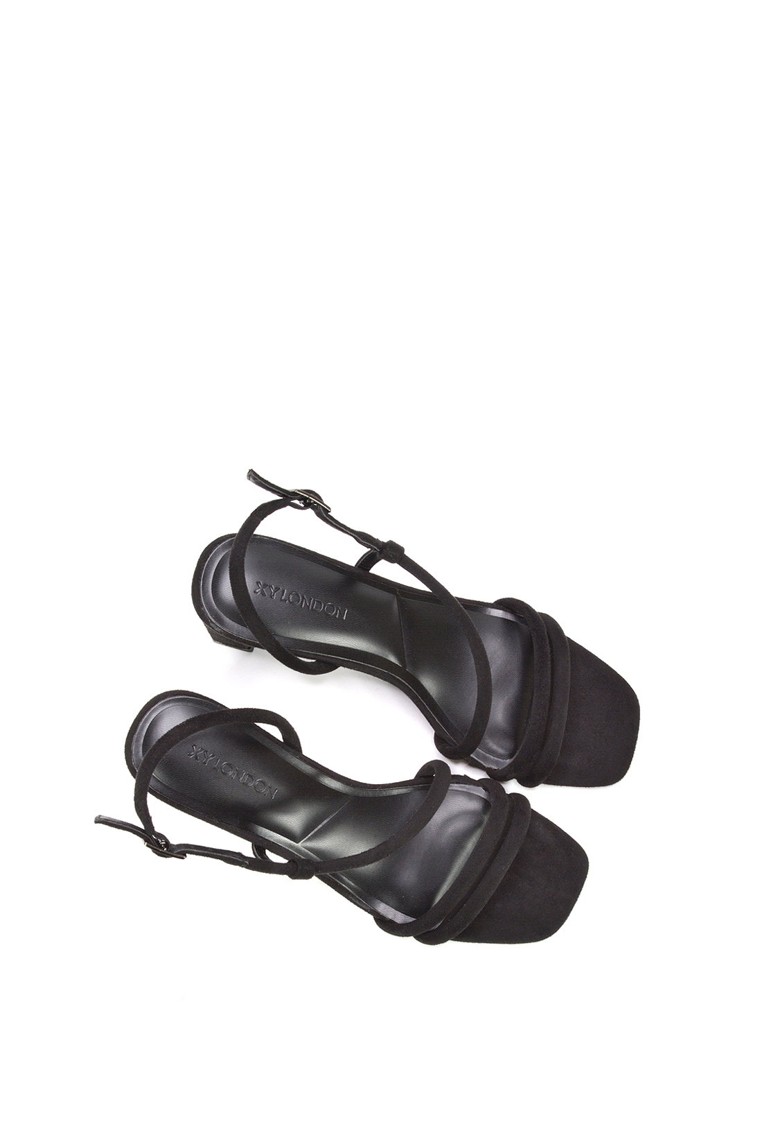 Black Strappy Slingback Mid Block Heel Sandals With Square Toe, Image 6 of 6
