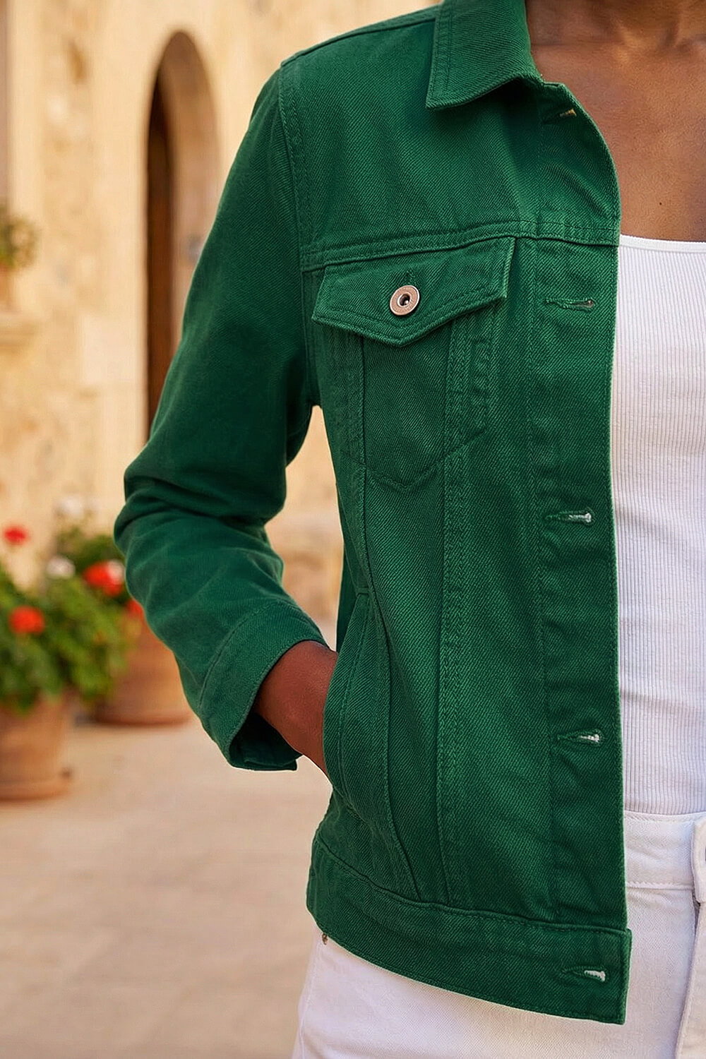 Green Classic Cotton Denim Jacket, Image 5 of 4