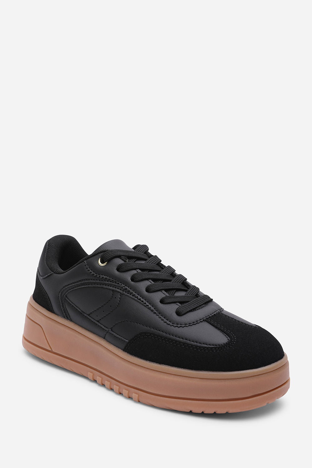 Black 'Yulia' Low Wedge Lace up trainer, Image 2 of 6