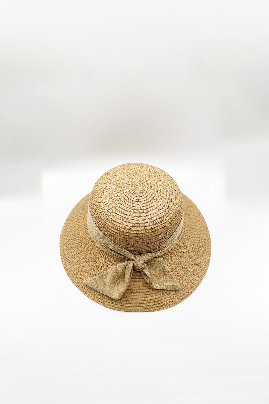 Beige Elegant Wide Brim Straw Sun Hat with Bow, Image 4 of 4