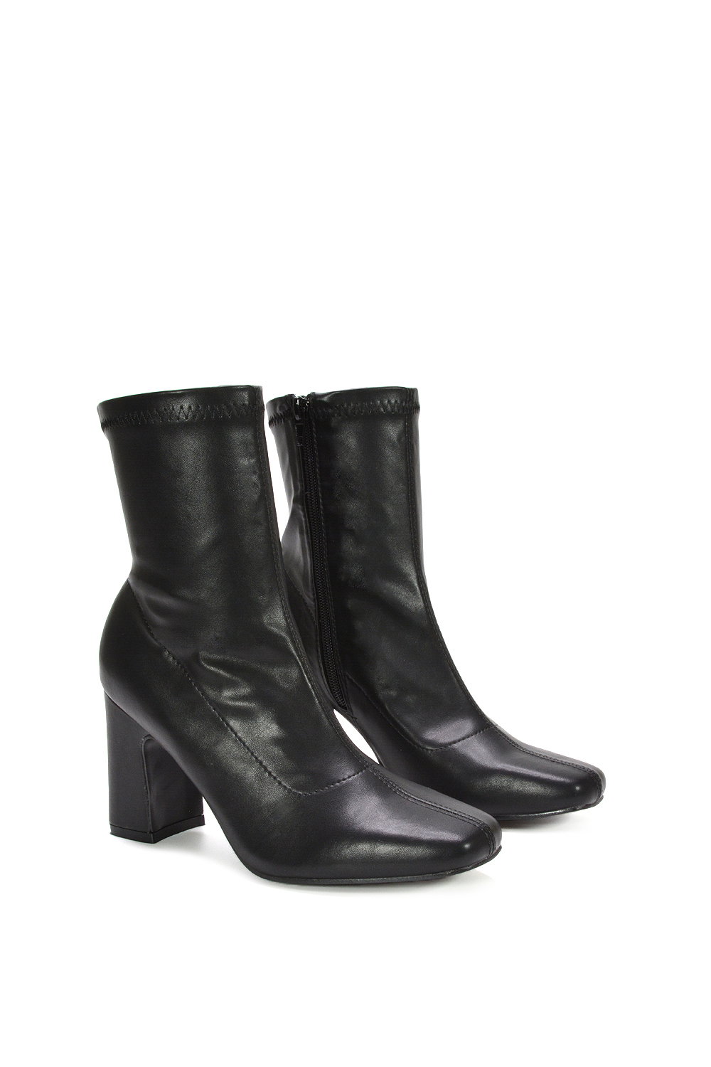 Black XY LONDON Black 'Alex' Stretch Zip Up Ankle Boots with Block Heel, Image 5 of 7