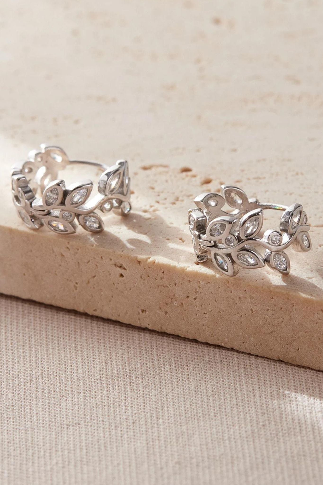 Silver Mia Gioielli Silver Sterling Silver Olive Leaf CZ Sparkly Hoops, Image 3 of 3