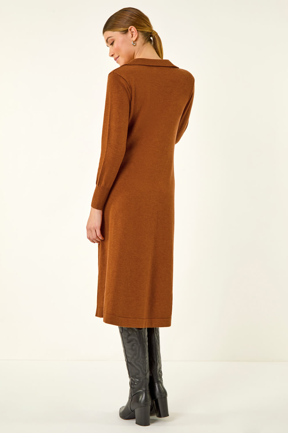 Copper Scallop Detail Knitted Midi Dress, Image 5 of 7
