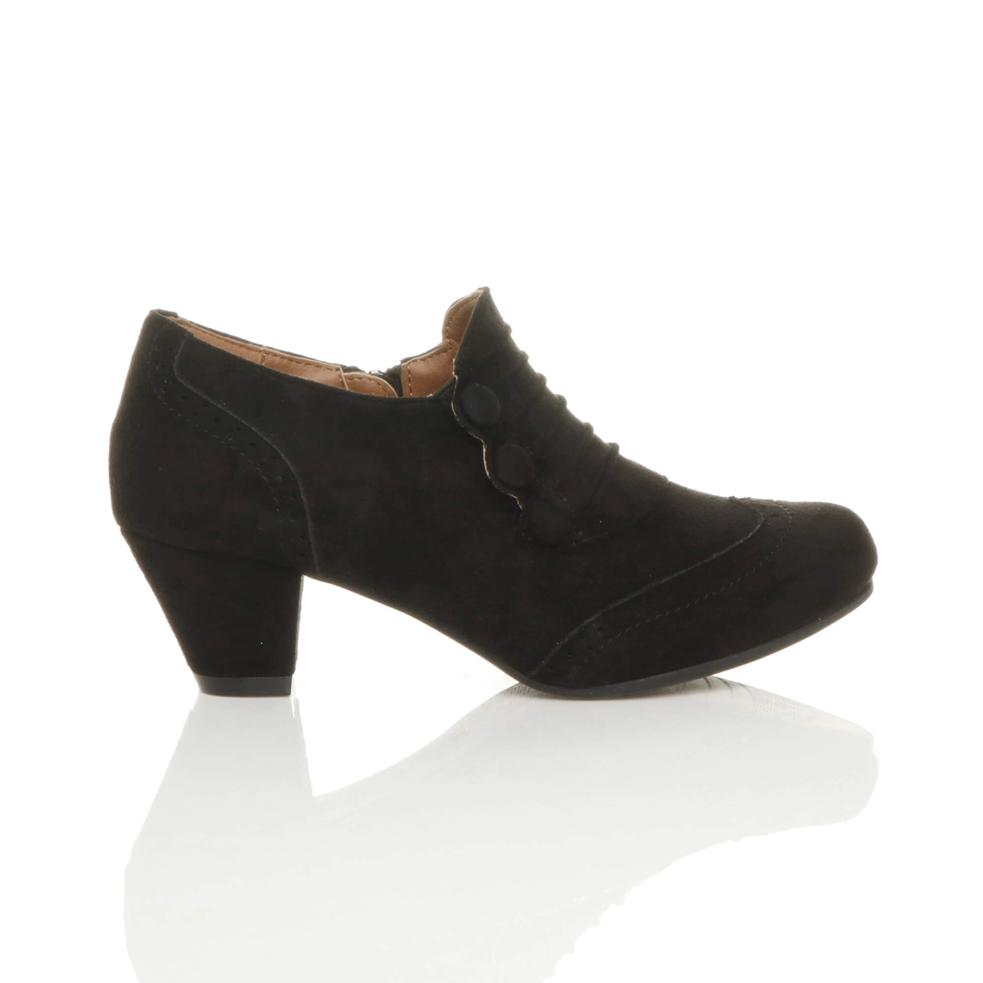 Black AJVANI Black Mid Cuban Heel Brogue Button Ankle Boots, Image 2 of 6