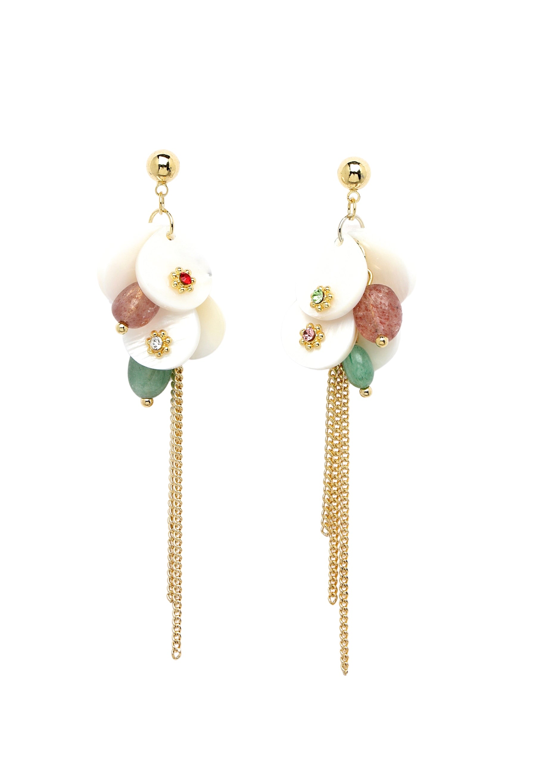 Metallic Gold-Colored Beaded Drop Earrings