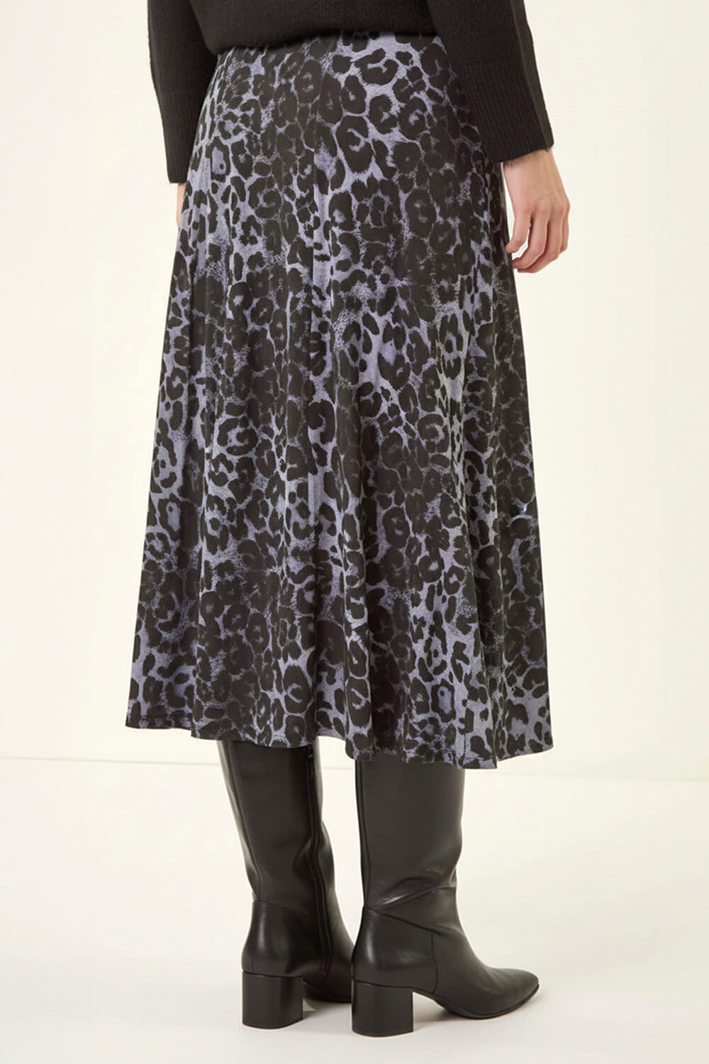 Dark Grey Leopard Print Midi Skirt, Image 5 of 5
