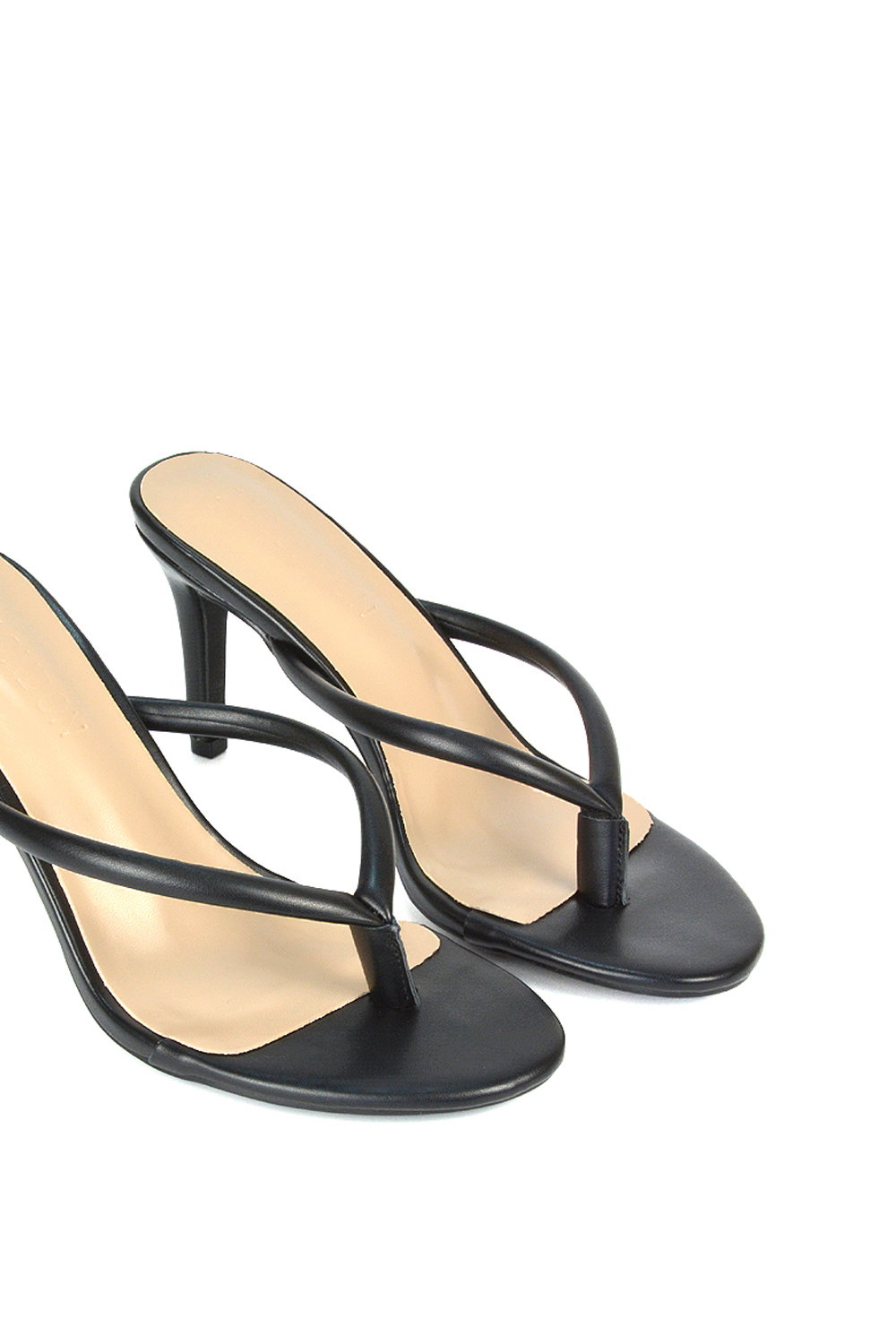 Black XY LONDON Black 'Celina' Stiletto High Heel Mules With Thong Strap, Image 4 of 6