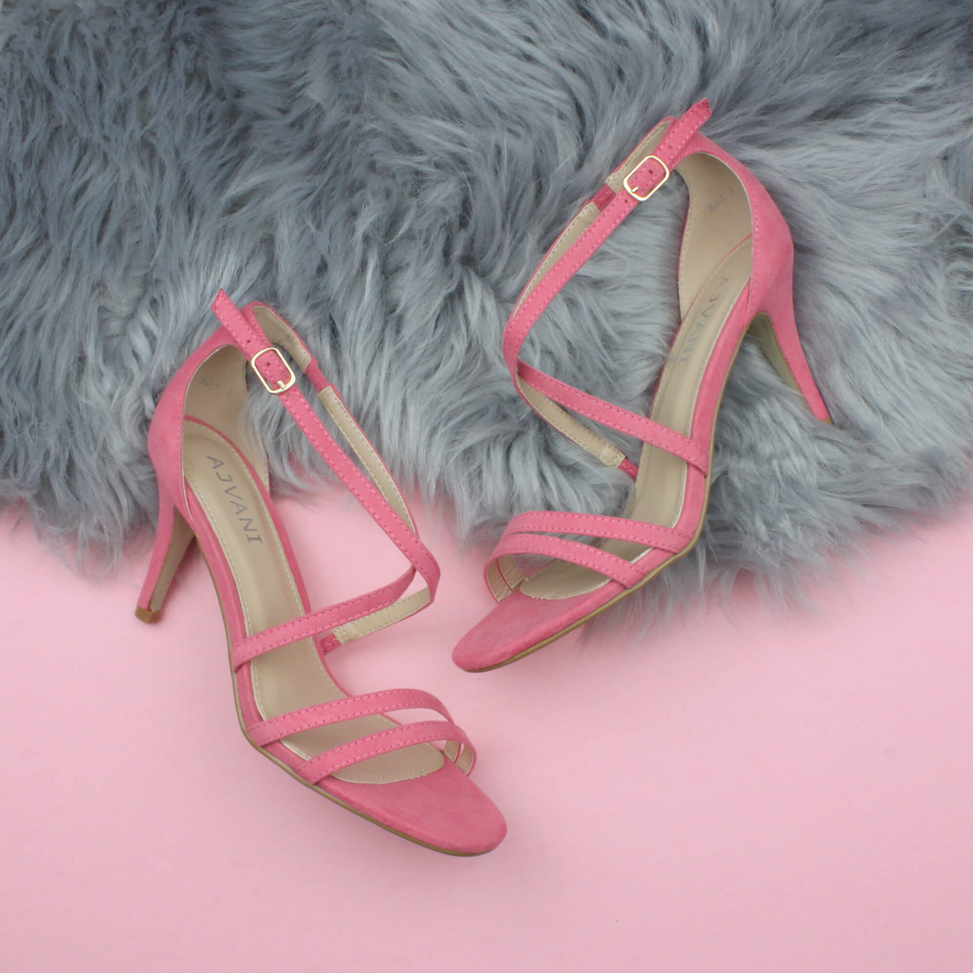 Coral AJVANI Coral High Heel Crossed Straps Buckle Strappy Sandals, Image 4 of 6
