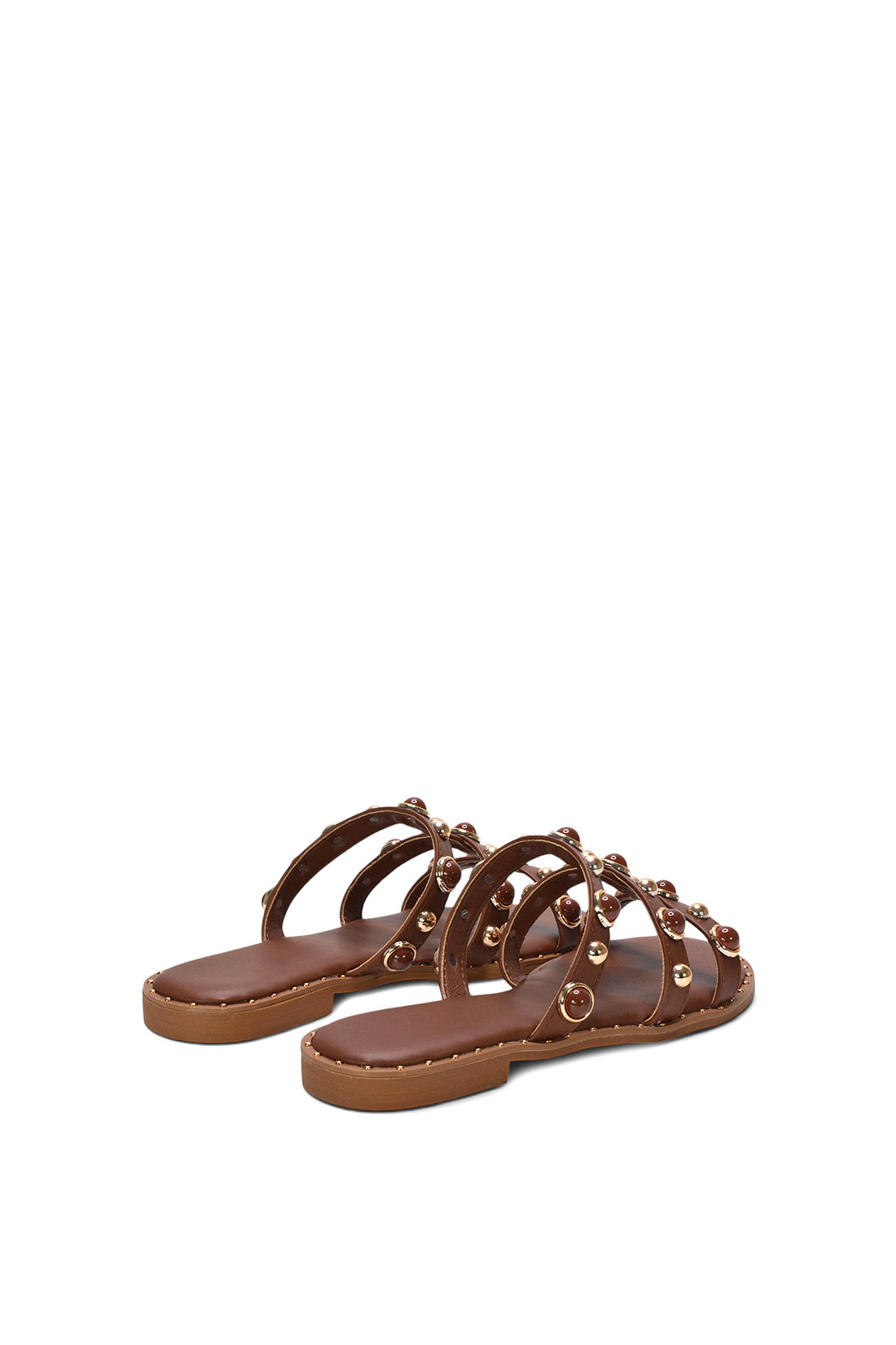 Brown Slip On Sandals With Peal Studded Straps, Image 4 of 6