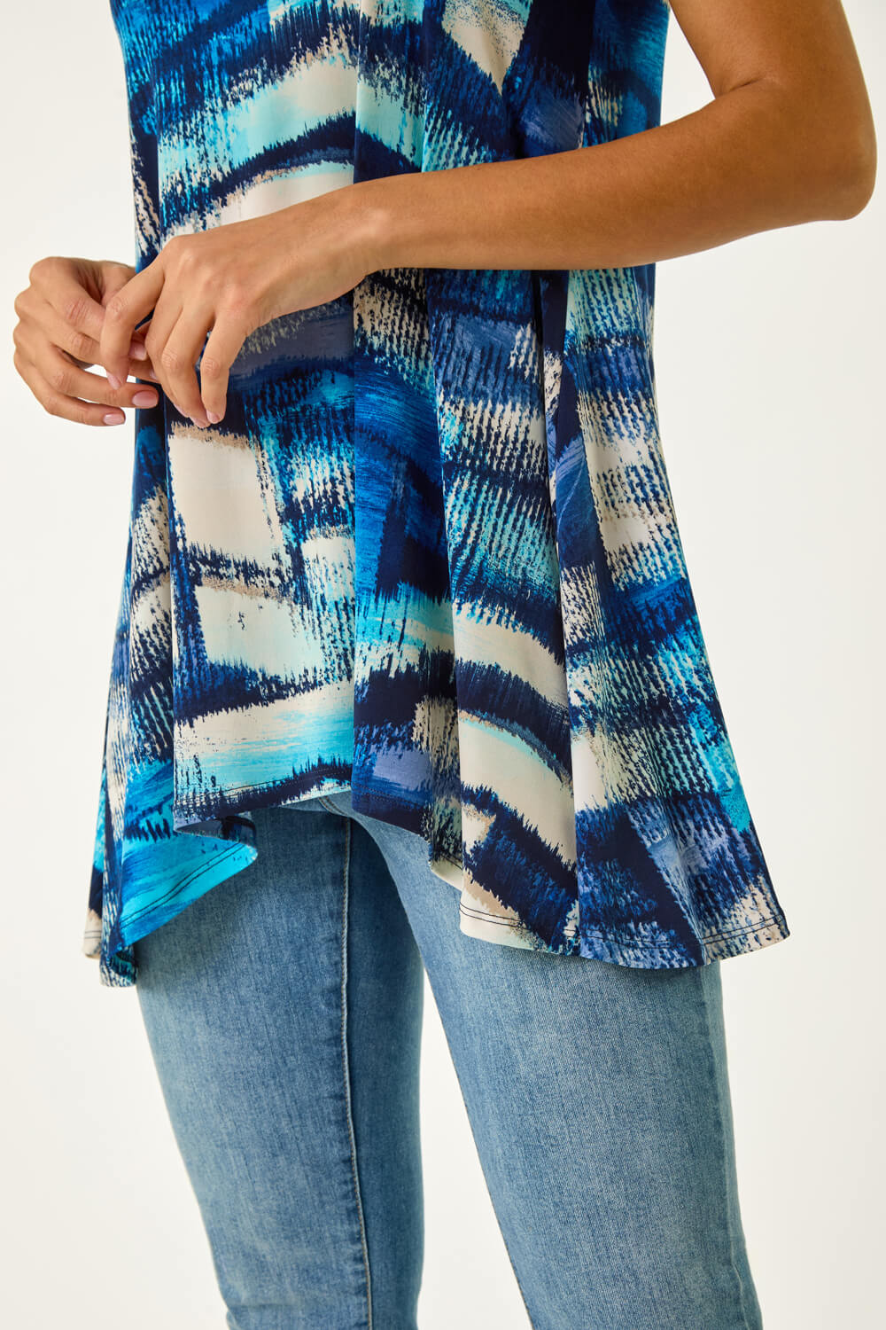 Blue Abstract Print Stretch Tunic Top, Image 6 of 5