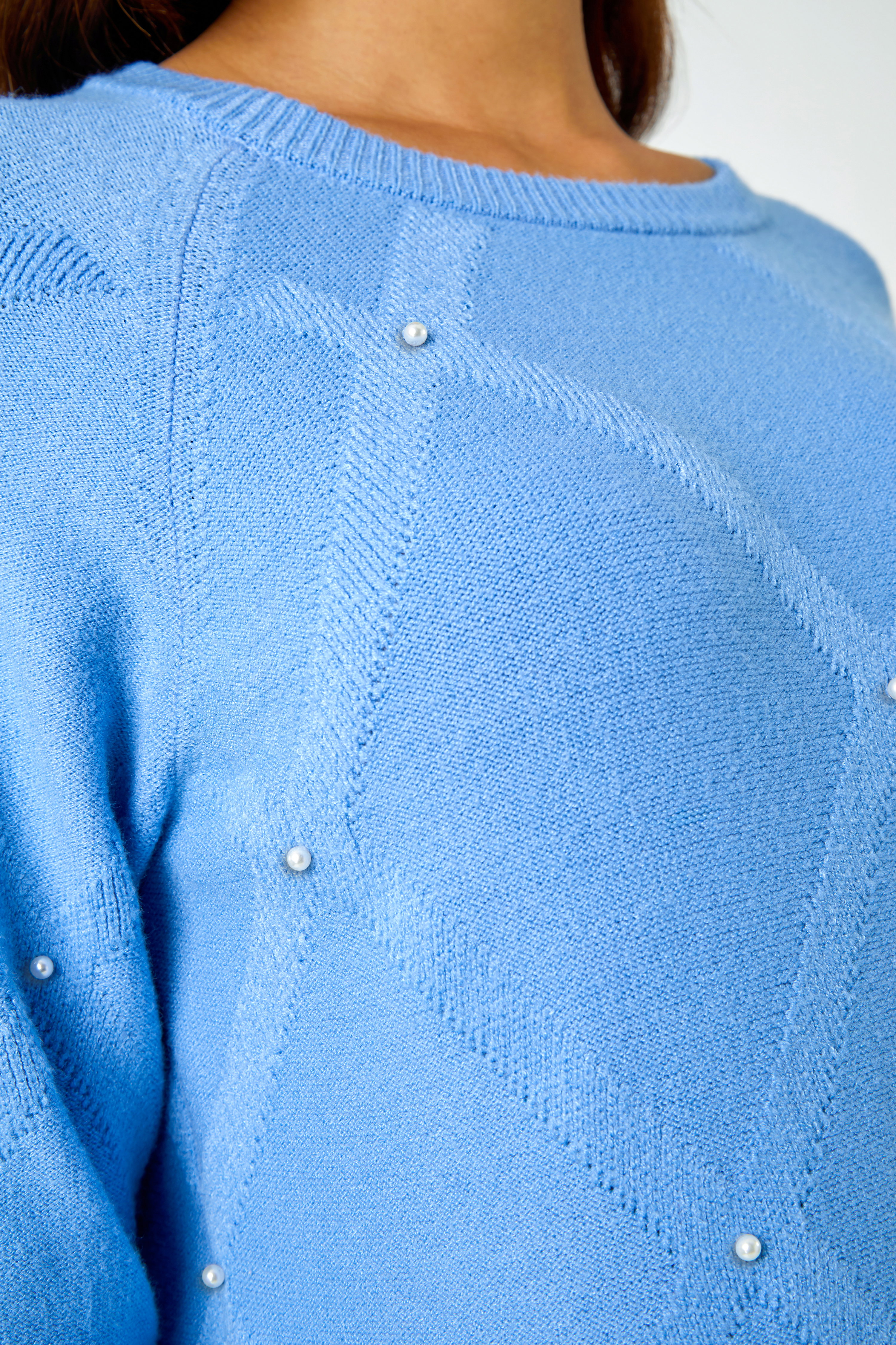 Light Blue Pearl Embellished Jumper Dress, Image 5 of 5