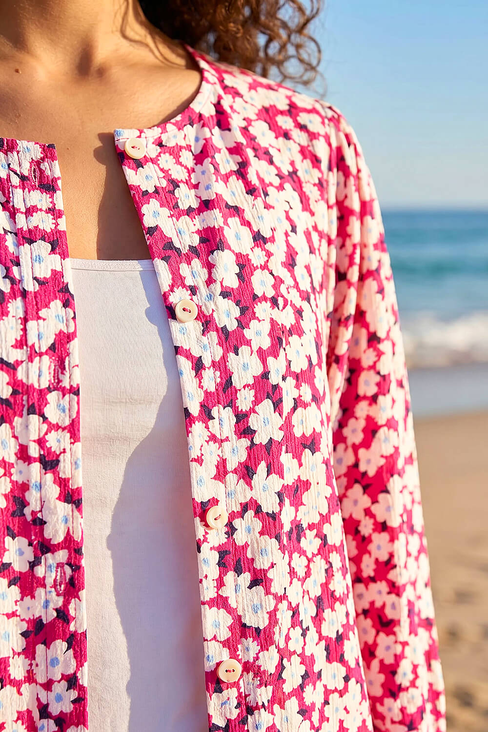 PINK Petite Ditsy Floral Button Up Blouse, Image 5 of 4