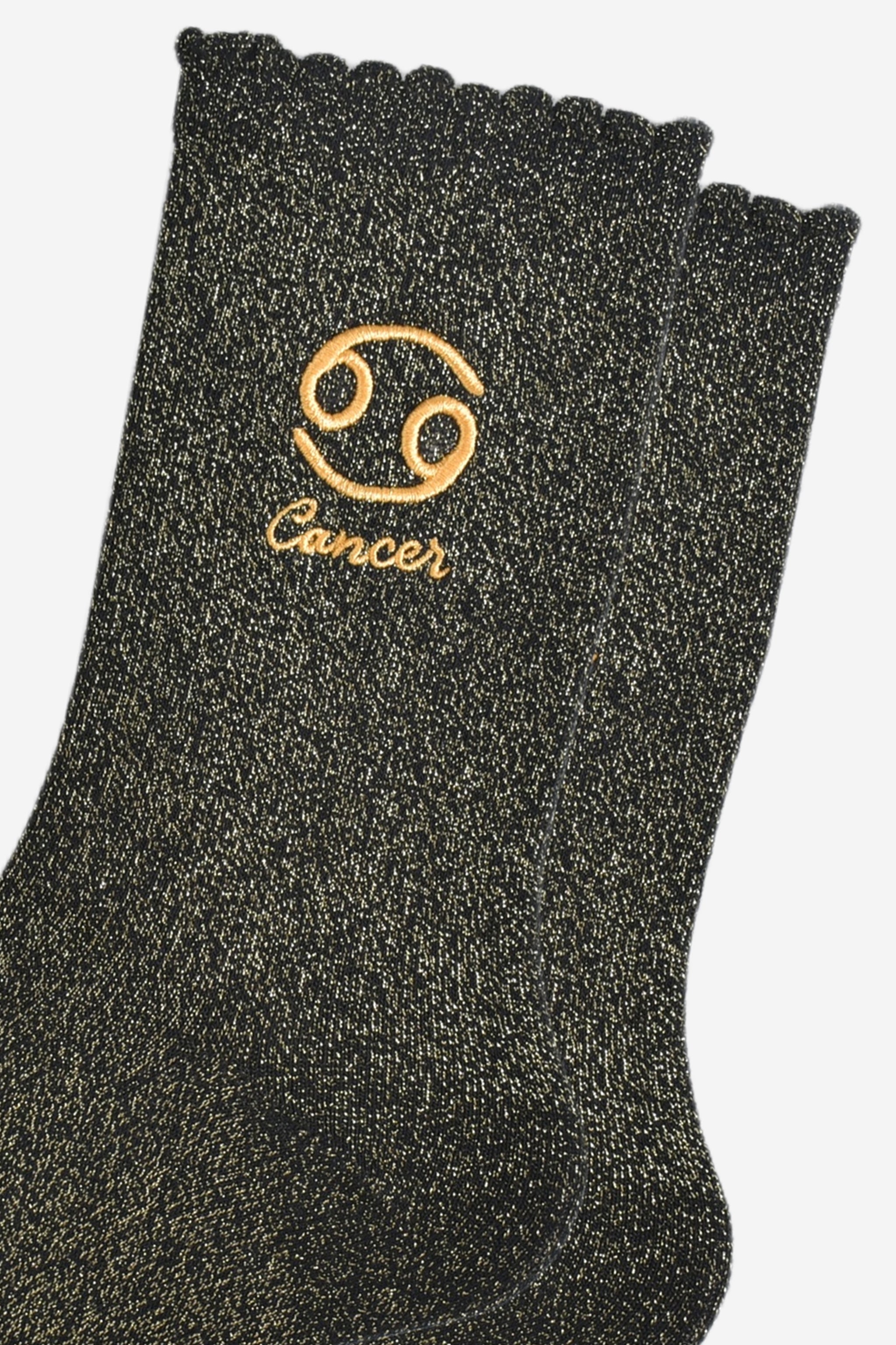 Black Embroiderd Cancer Zodiac Glitter Socks, Image 3 of 4