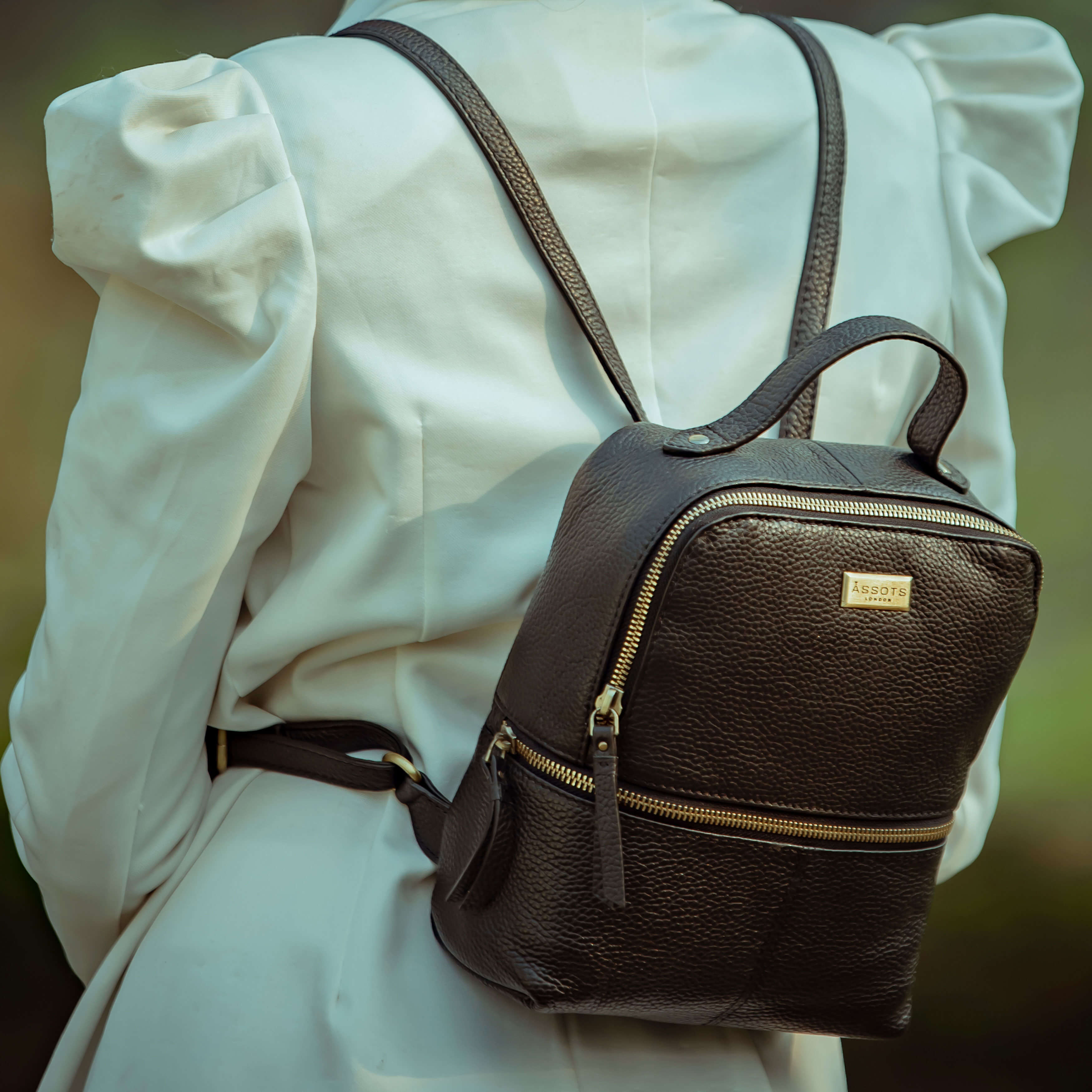 Black 'ELLA' Pebble Grain Mini Real Leather Backpack, Image 2 of 5