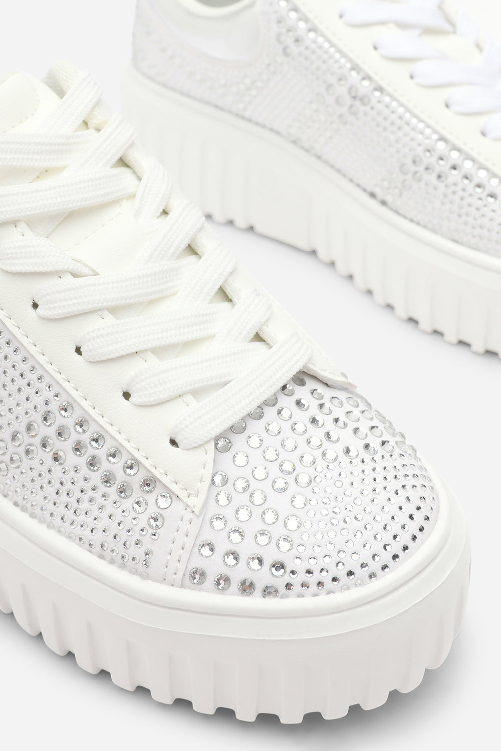White Eliane' Lace Up Trainer with Diamante Pattern, Image 5 of 7