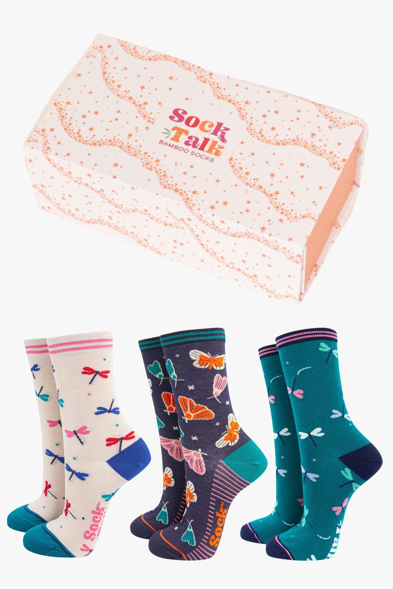 Multi Moths Dragonflies Bamboo Socks Gift Box