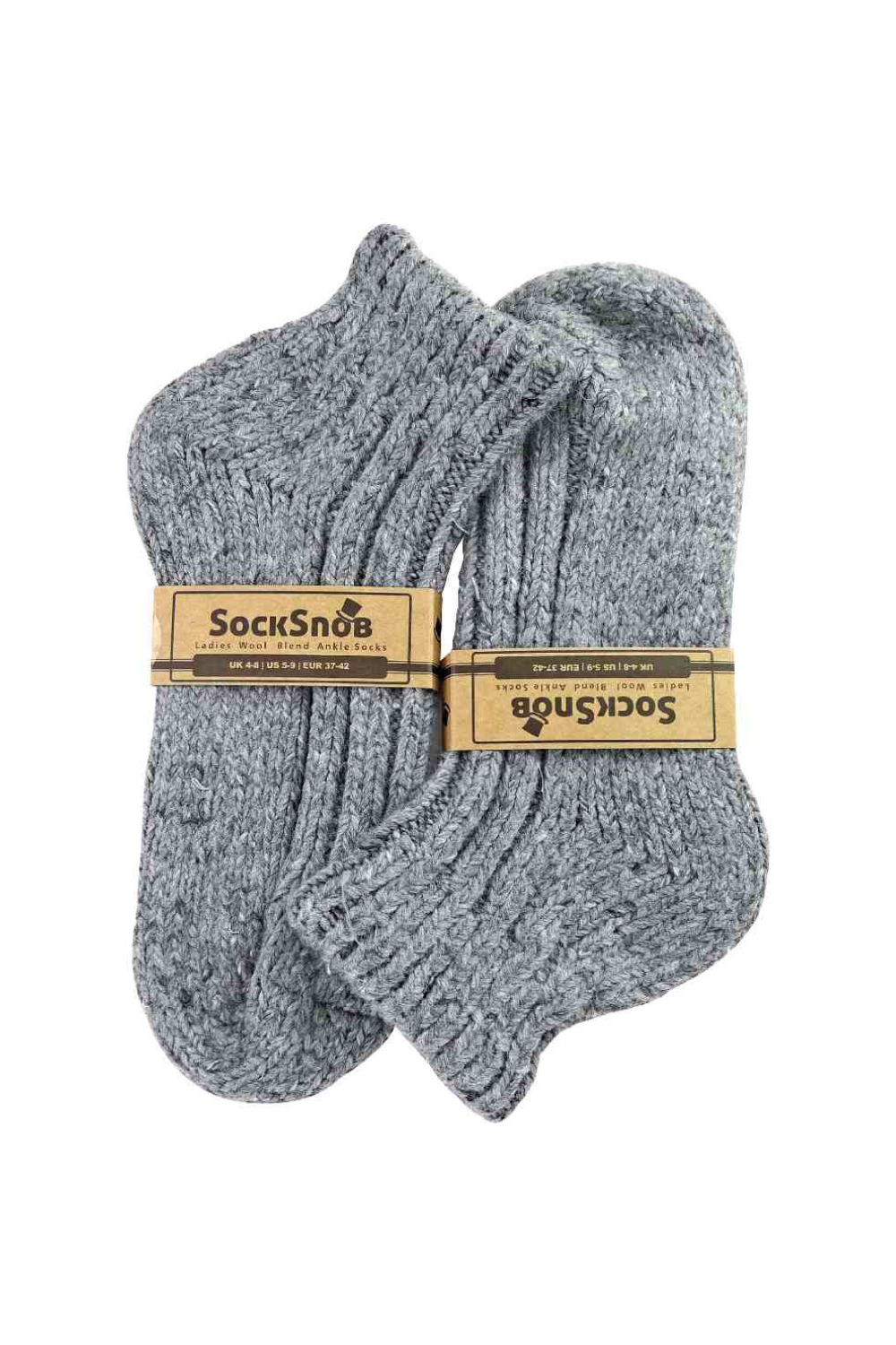 Grey 1 Pack Ladies Chunky Ribbed Low Cut Wool Blend Ankle Socks, Image 2 of 5