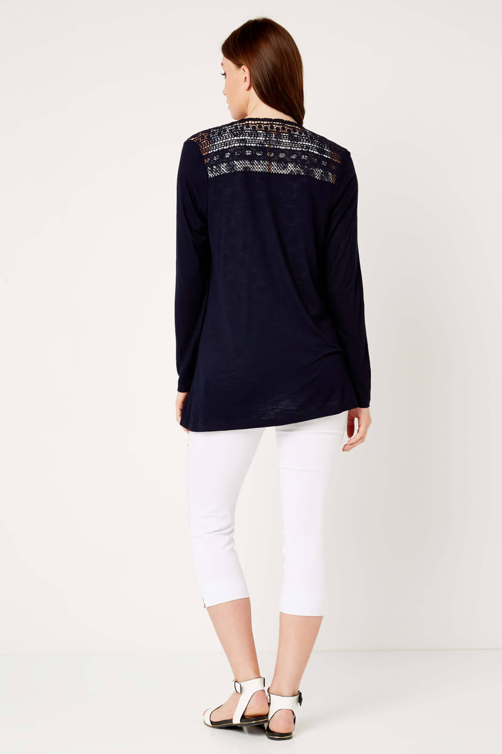 Navy Lace Yoke Cardigan, Image 3 of 4