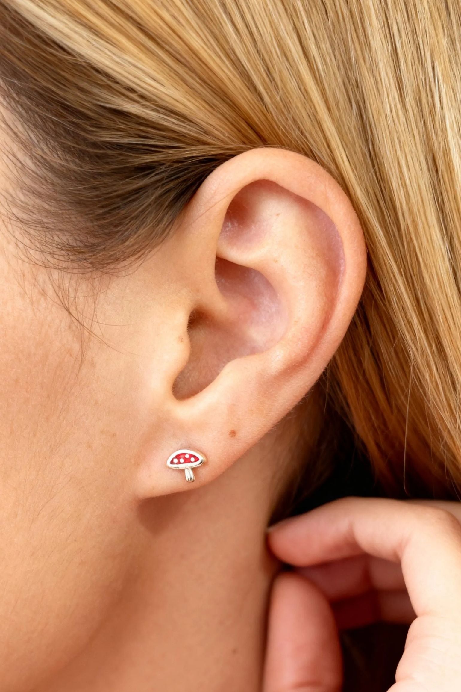 Red Sterling Silver Red Toadstool Studs, Image 2 of 3