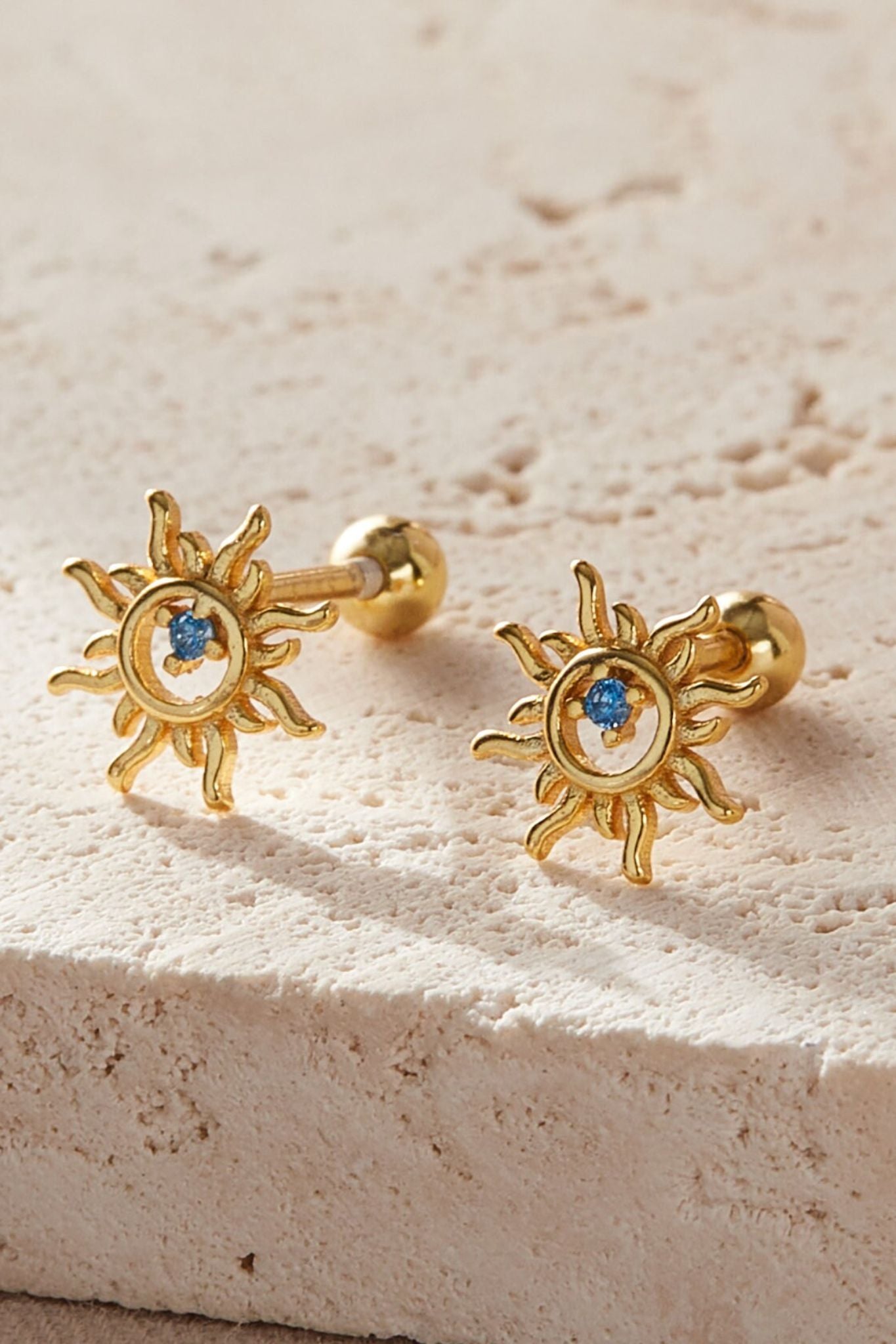 Gold Sun Cartilage Studs Sterling Silver 20G, Image 2 of 3