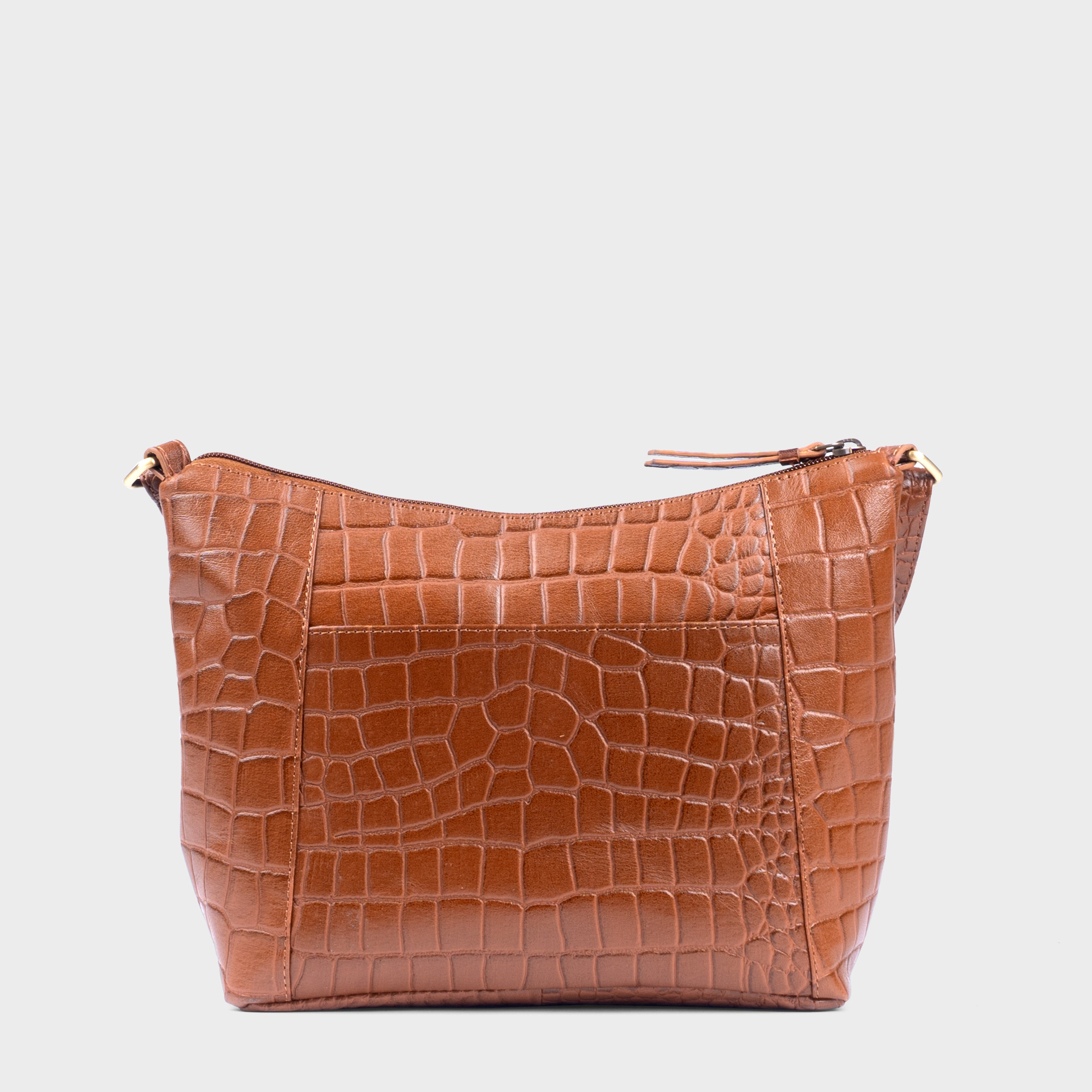 Tan Assots London Tan 'CAROL' Embossed Croc Real Leather Designer Crossbody Shoulder Bag, Image 4 of 4