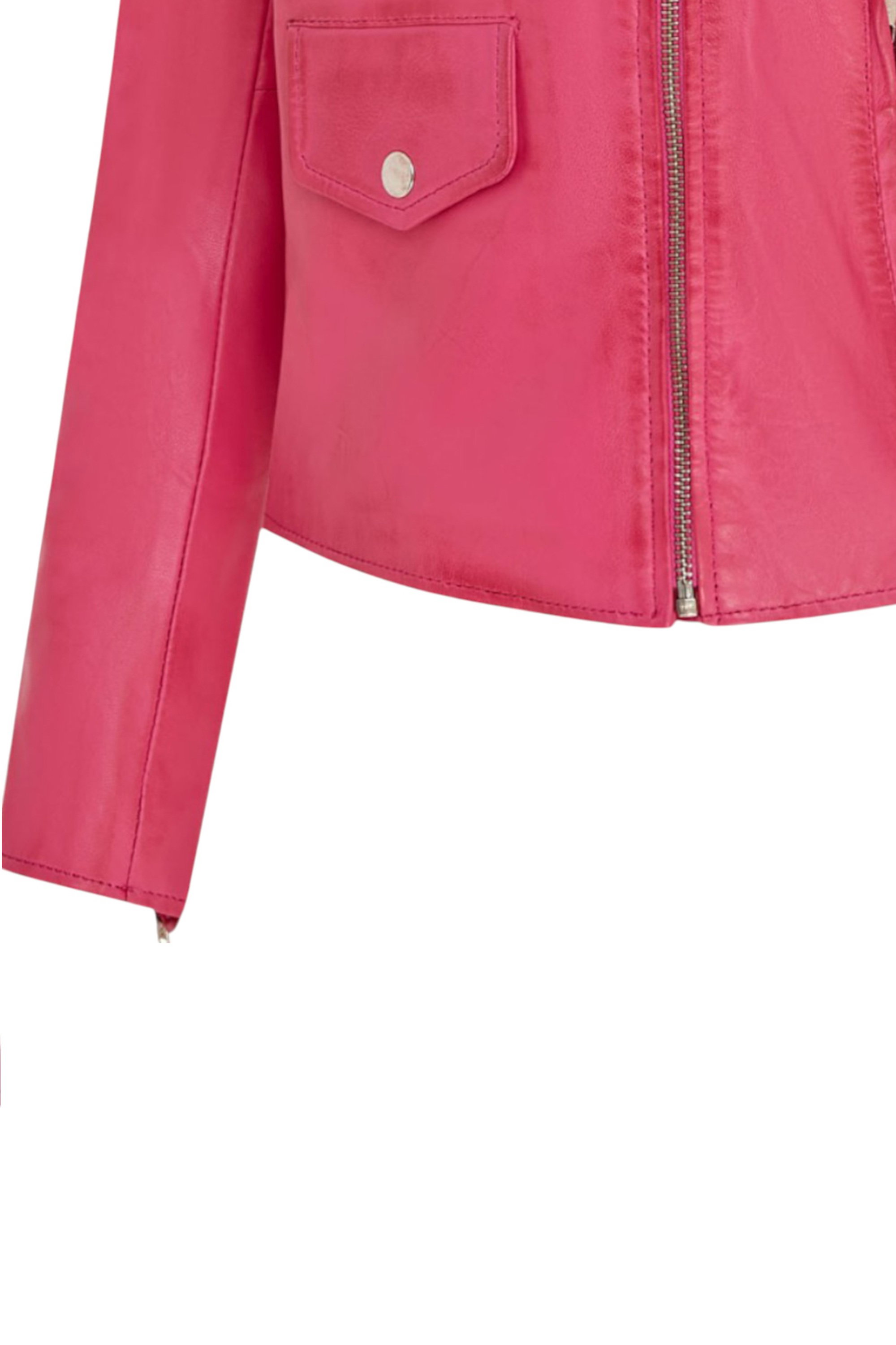 Fuchsia Classic Brando Biker Leather Jacket, Image 7 of 8