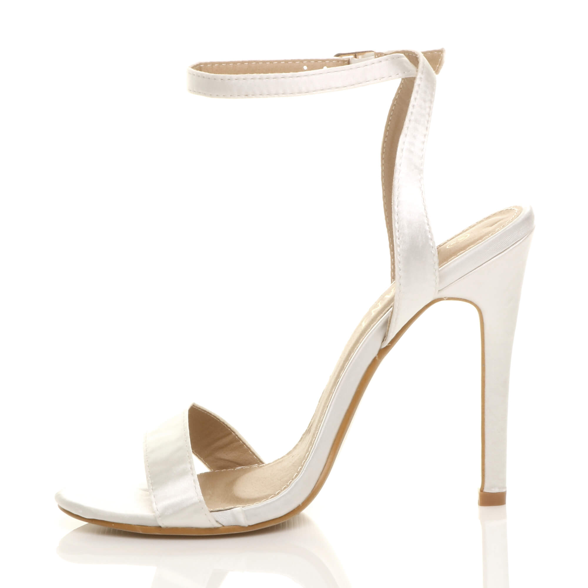 White AJVANI White Ankle Strap Barely There High Heeled Sandals, Image 3 of 5