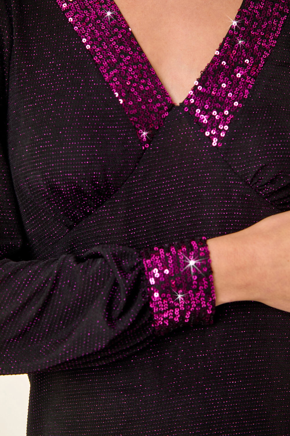 Fuchsia Shimmer Sequin V-Neck Top, Image 6 of 5