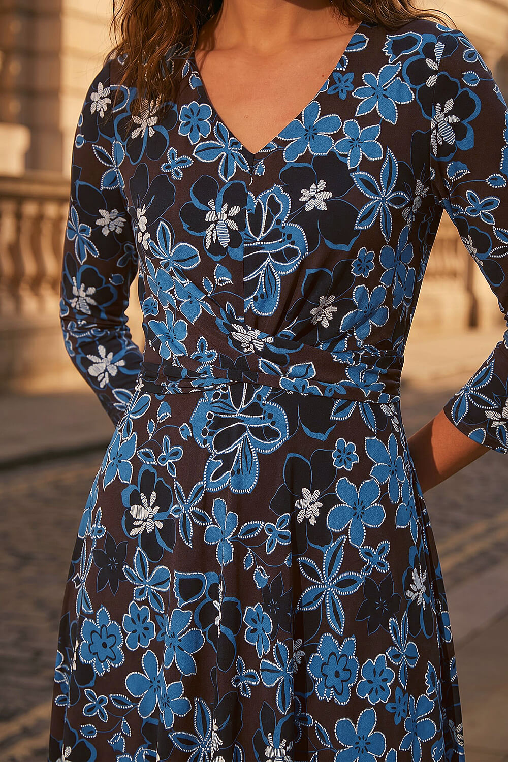 Chocolate Floral Puff Print Cross Dress, Image 5 of 4