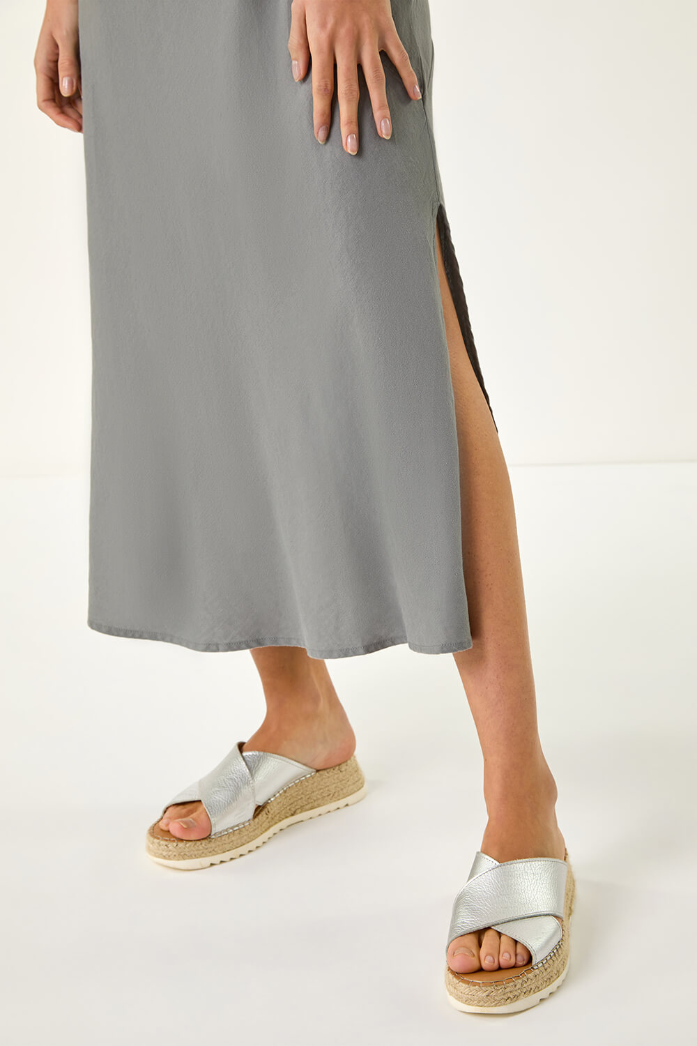 Grey Bias Linen Blend Midi Dress, Image 6 of 5