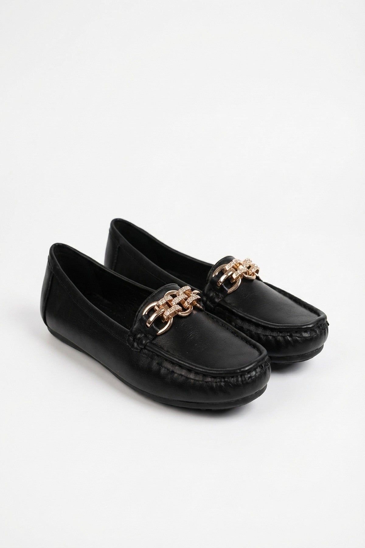 Black iKrush Black Olivia Womens Rhinestone Chain Loafers, Image 7 of 8