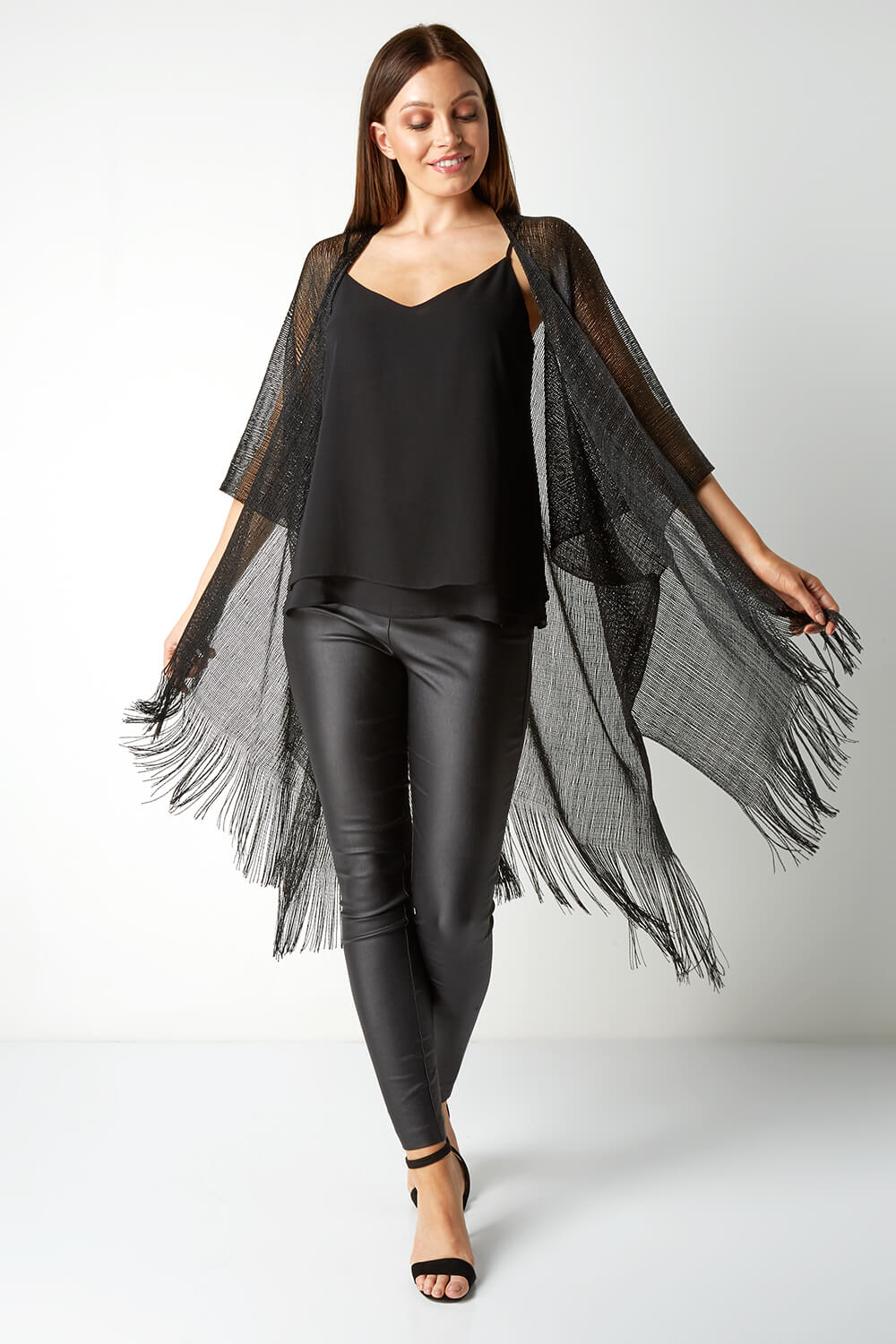 Black Fringe Metallic Wrap, Image 1 of 4