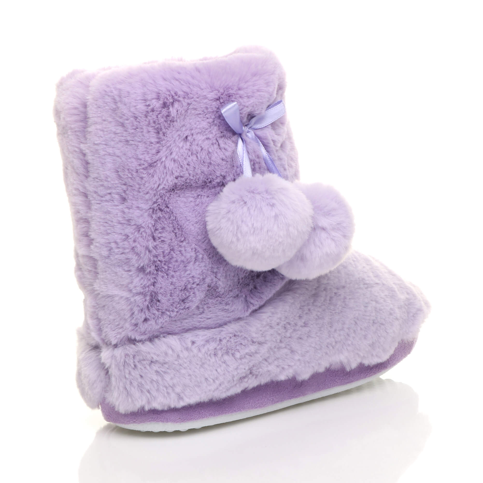 Lilac Faux Fur Lined Slip On Memory Foam Mules Slippers, Image 4 of 6