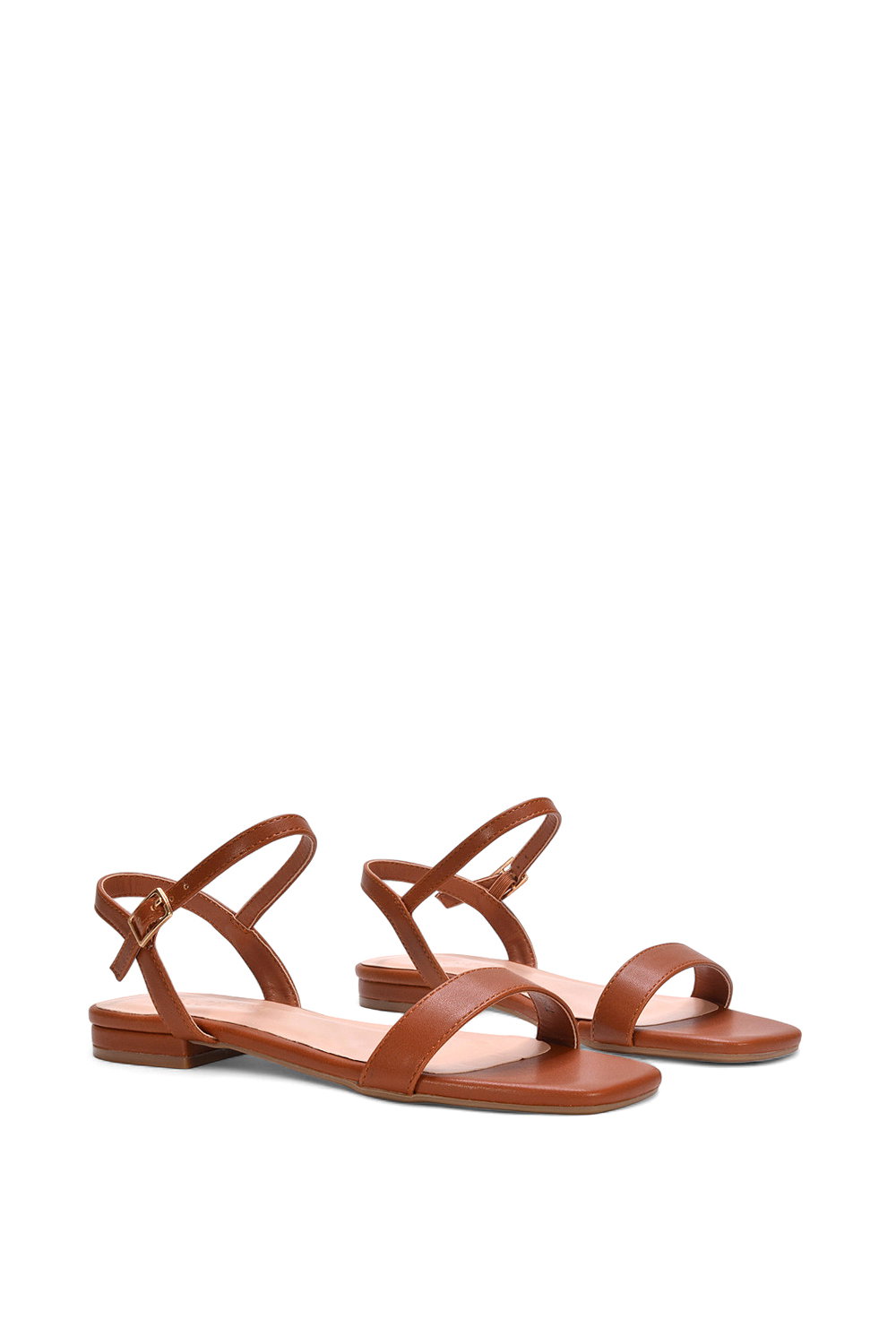 Brown XY LONDON Brown 'Hallie' Open Toe Flat Strappy Sandals With Ankle Strap, Image 4 of 5