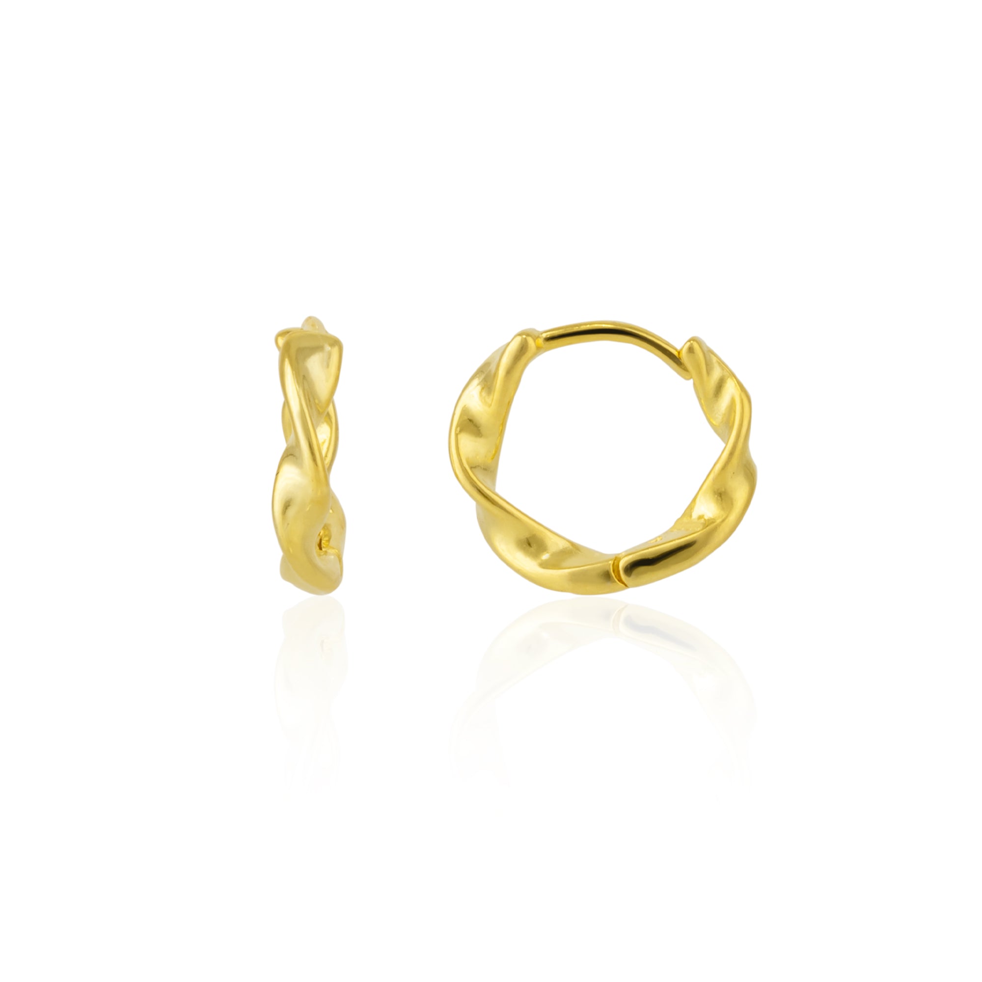Gold Naturally Twisted Molten Sterling Silver Hoop Earrings, Image 1 of 2