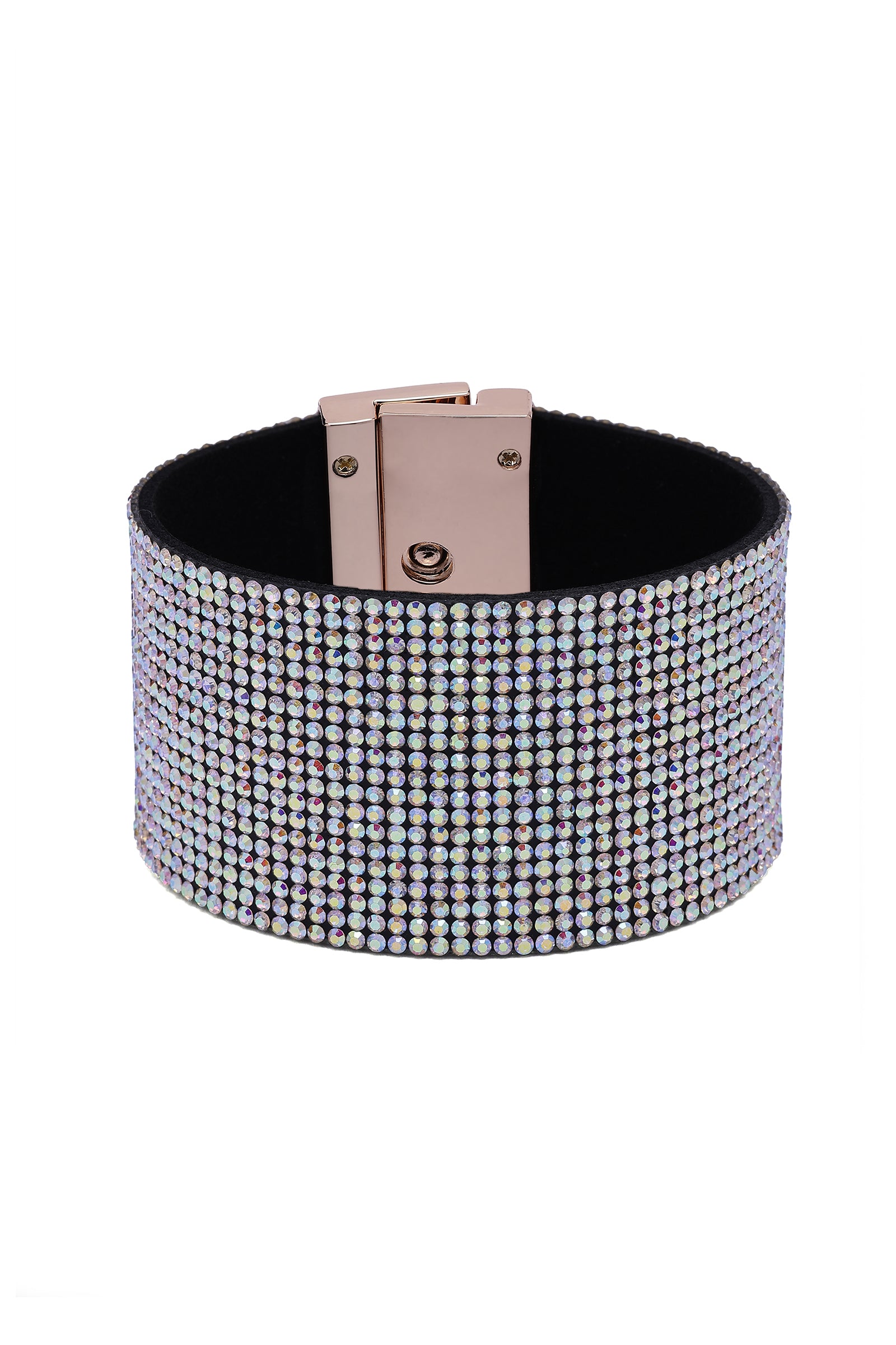 Multi Luxury Crystal-Studded Leather Cuff Bracelet, Image 2 of 4