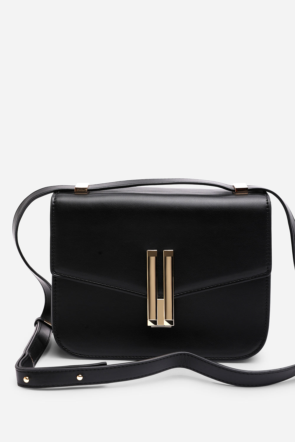 Black Delrio Gold Clasp Cross Body Tofu Bag, Image 2 of 7