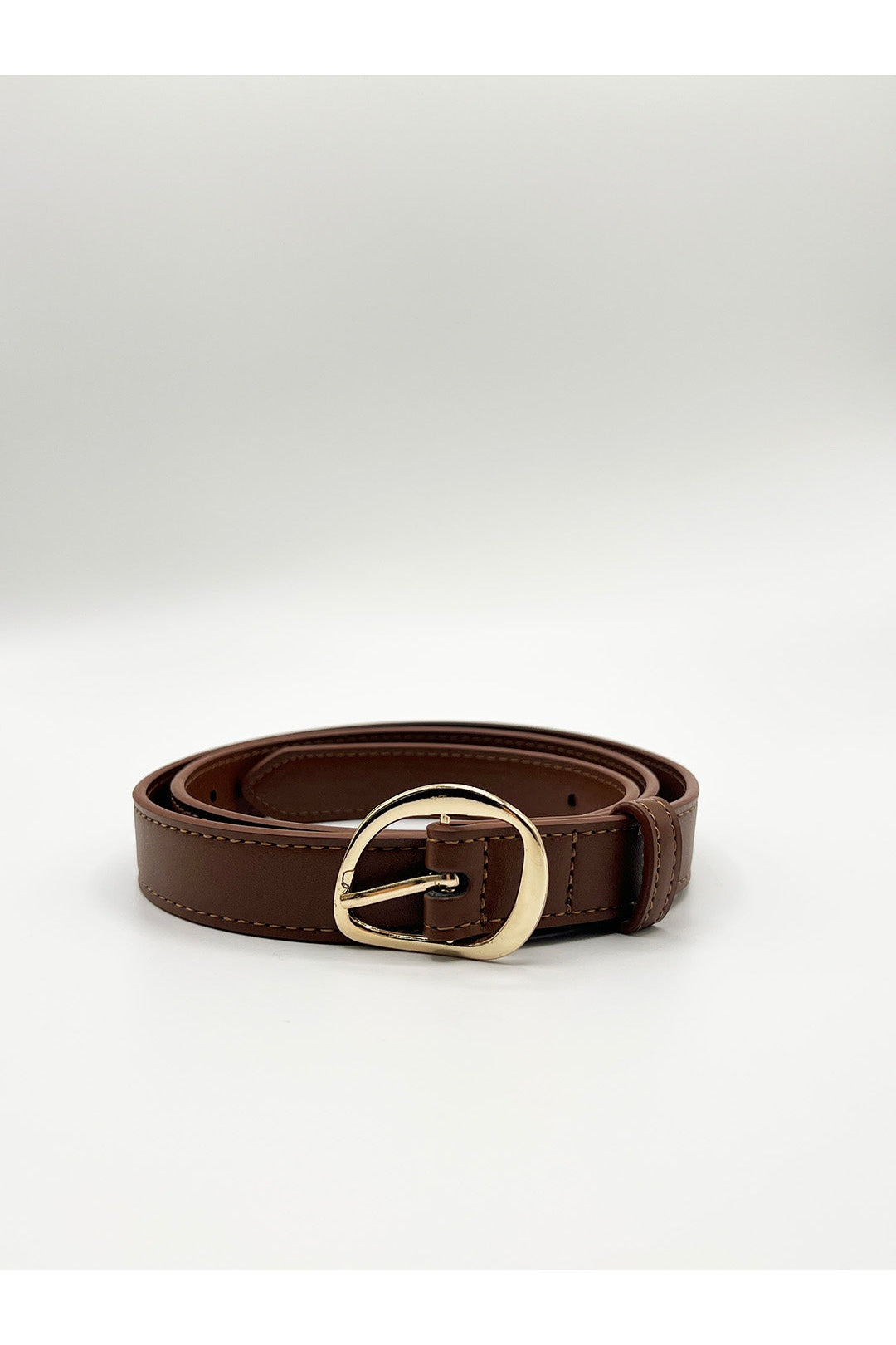 Brown Oval Gold Buckle Belt, Image 1 of 4