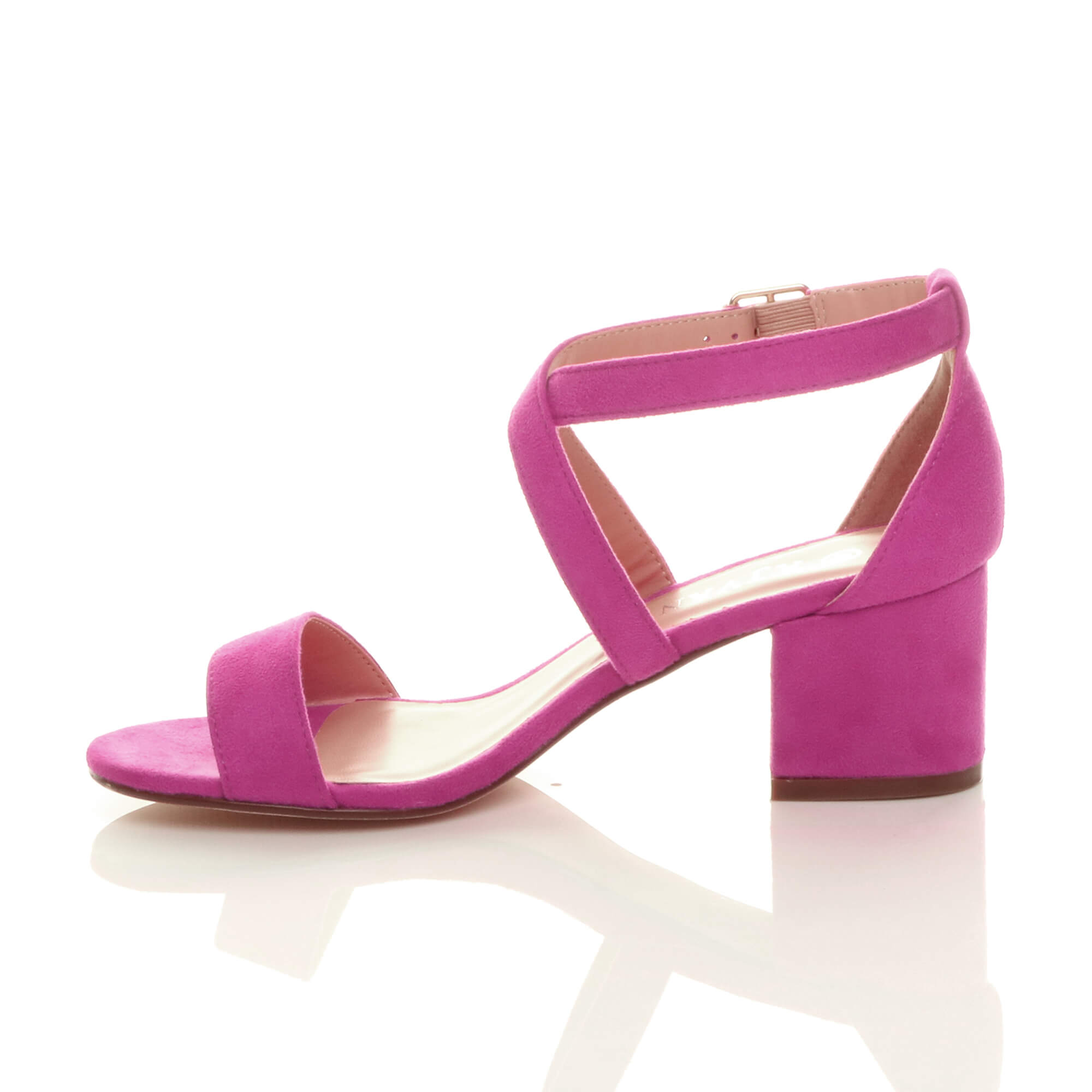 Fuchsia AJVANI Fuchsia Mid Block Heel Crossed Straps Sandals, Image 3 of 6