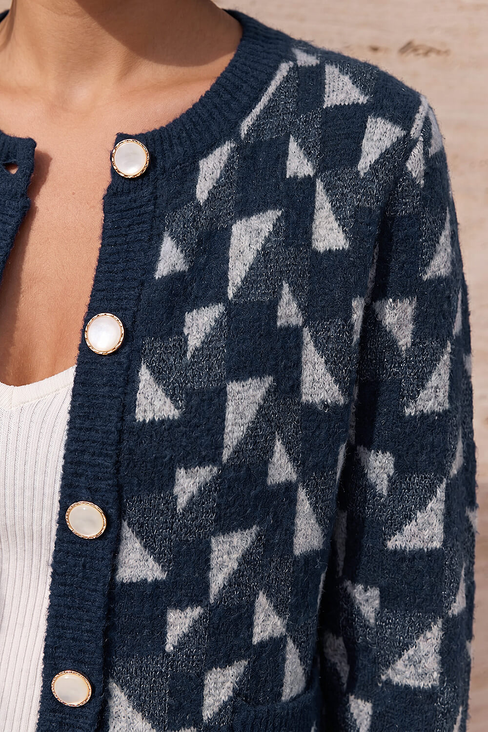 Navy Abstract Pattern Knit Cardigan, Image 5 of 4