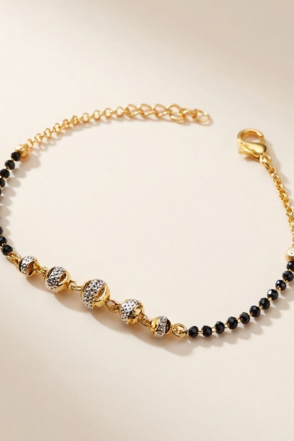 Gold Indian Nazaria Five White Ball Mangalsutra Beaded Bracelet, Image 1 of 1
