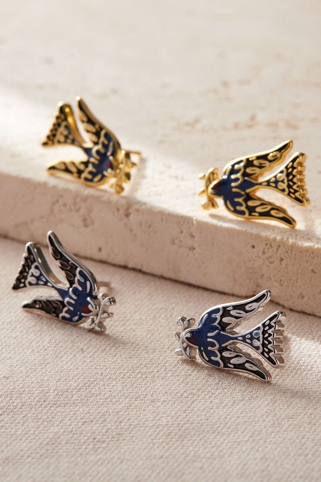 Gold Sterling Silver Dove Of Peace Studs, Image 1 of 2