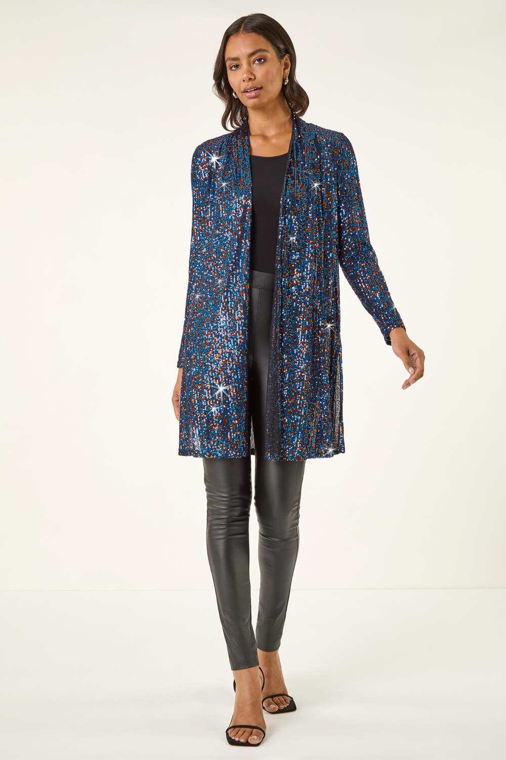 Royal Blue Sequin Longline Kimono, Image 3 of 5